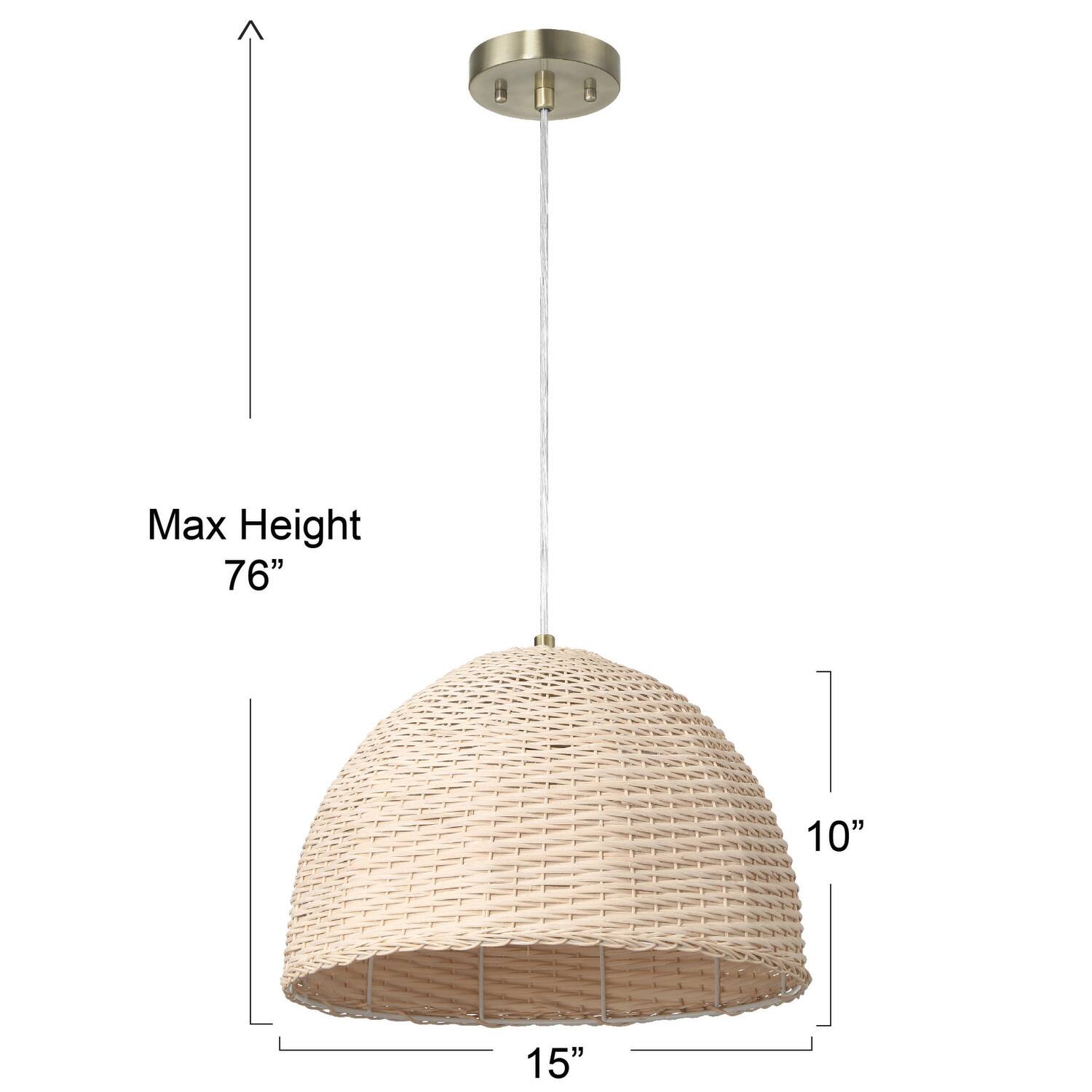 Calypso Natural Metal &#x26; Handwoven Wicker Dome Ceiling Light