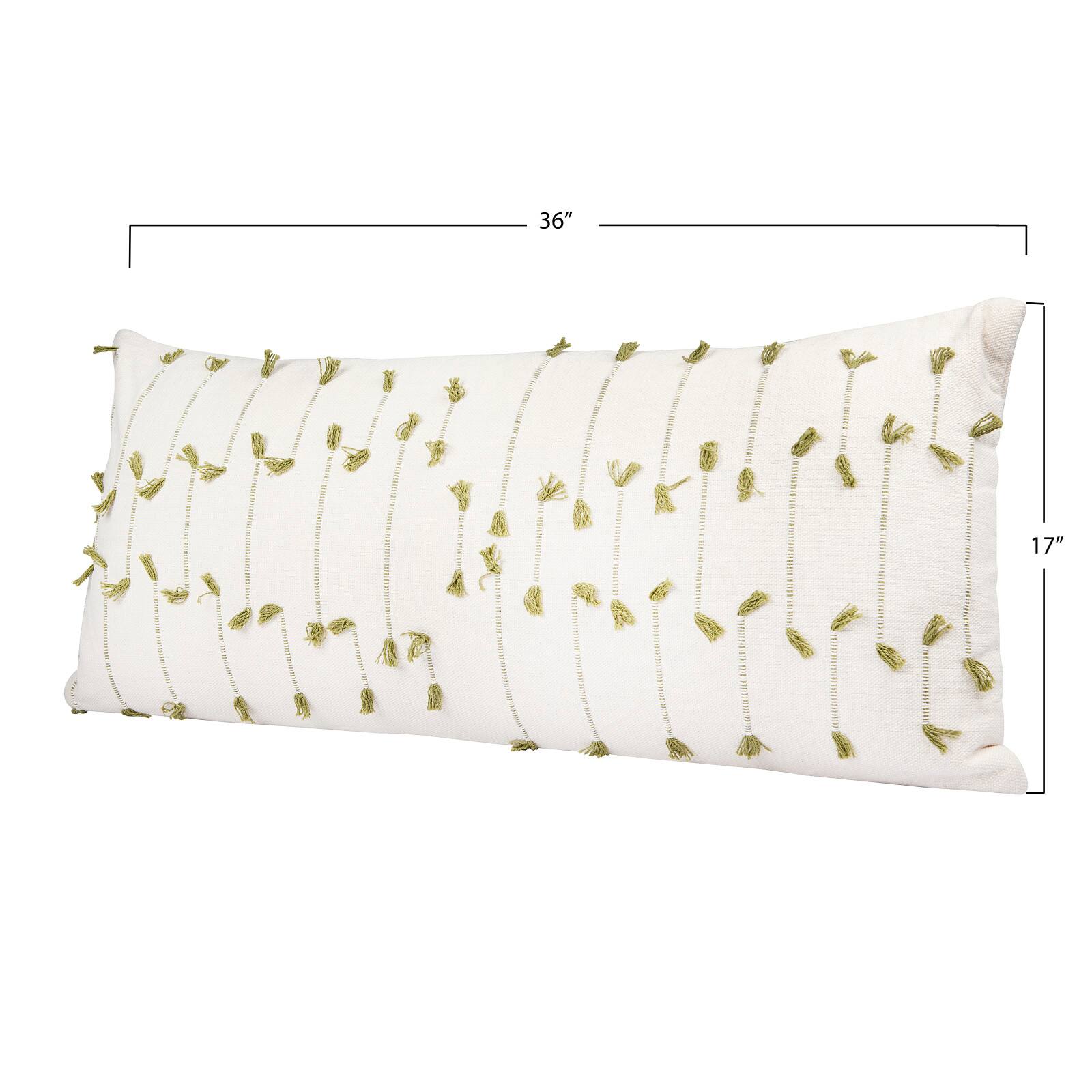 Hello Honey® Green & White Handwoven Lumbar Pillow with Tassels