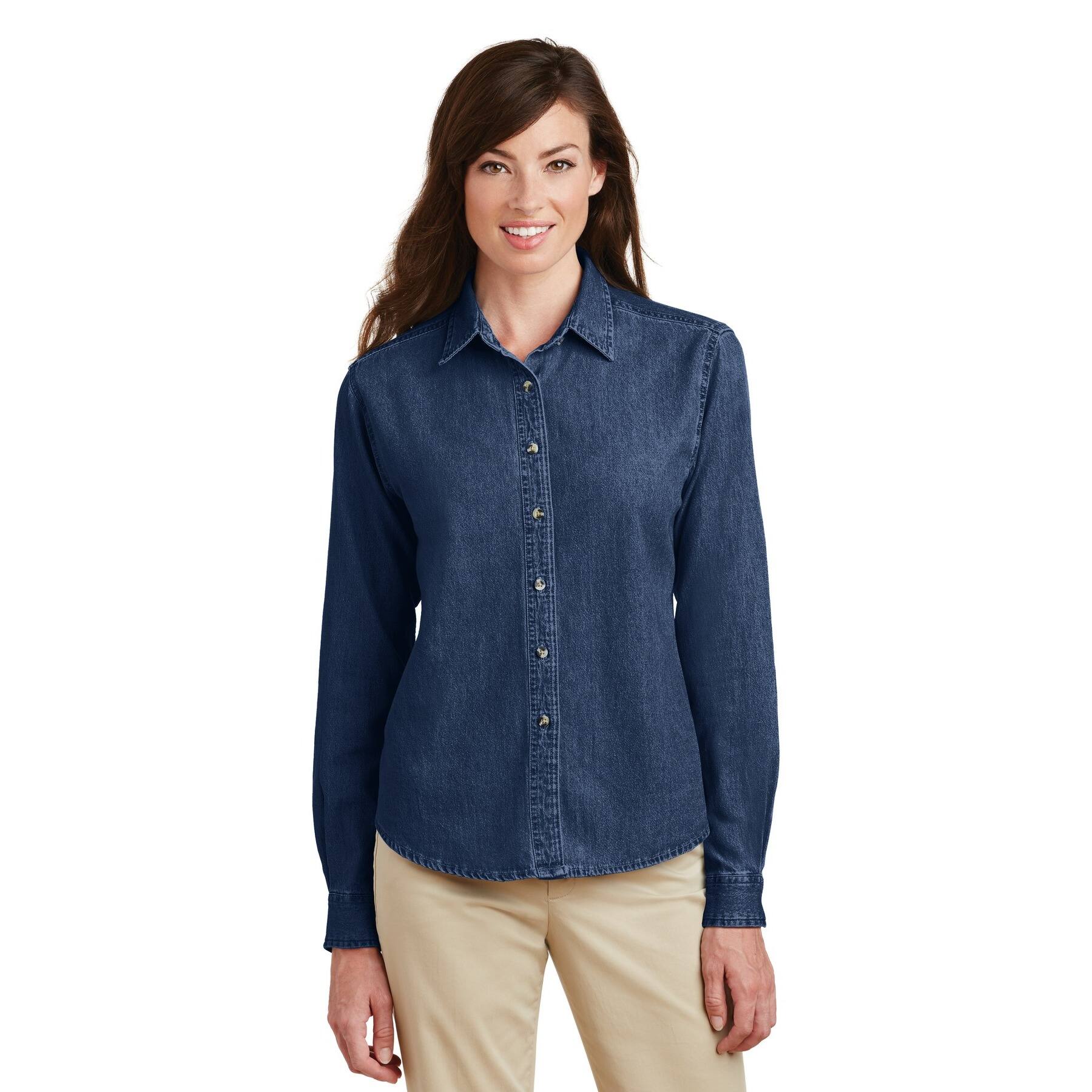 Port & Company® Long Sleeve Ladies Value Denim Shirt