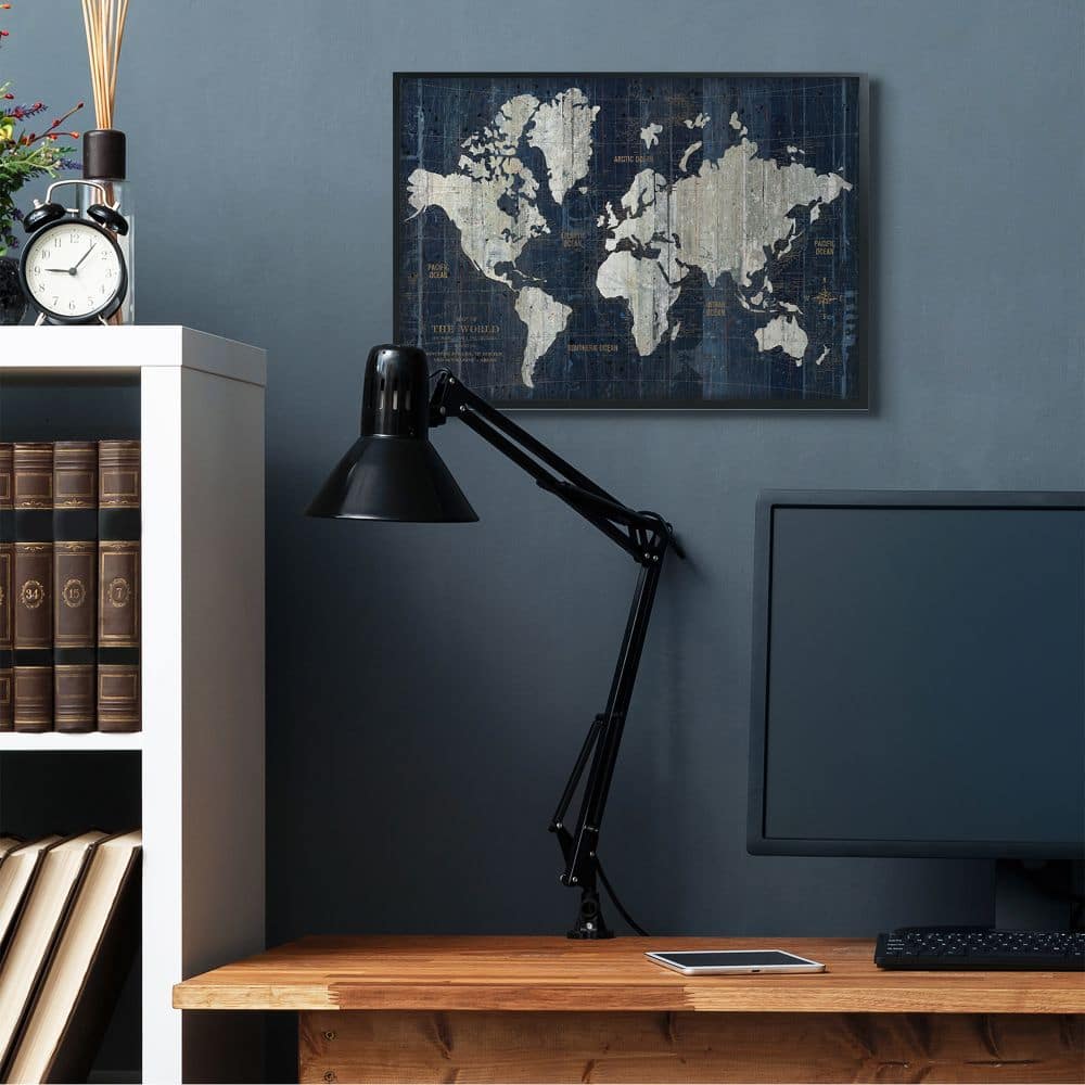 Stupell Industries Distressed Antique World Map Rustic Aesthetic Framed Wall Art