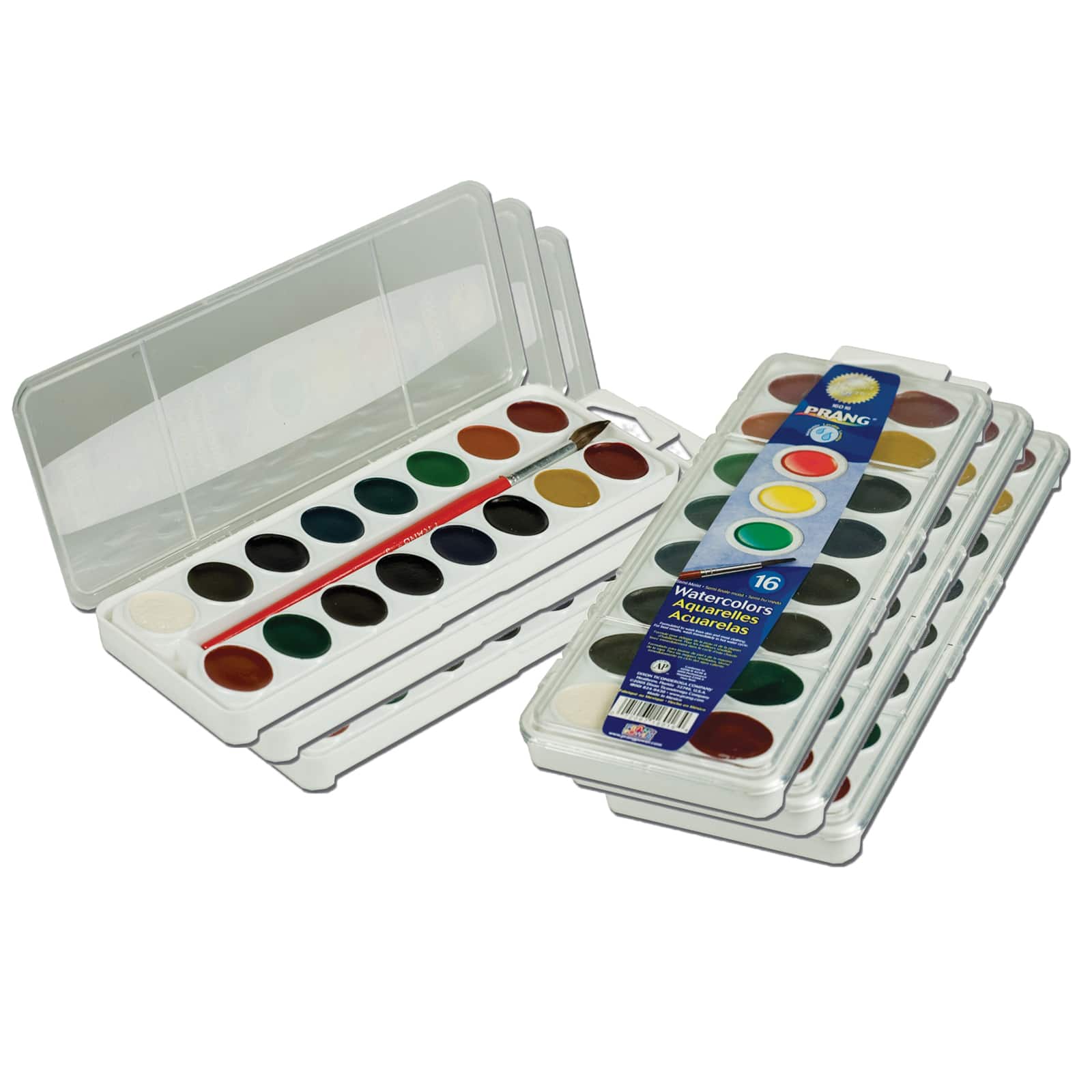 Prang® Semi-Moist Washable Watercolor Set with Brush, 6 Sets of 16