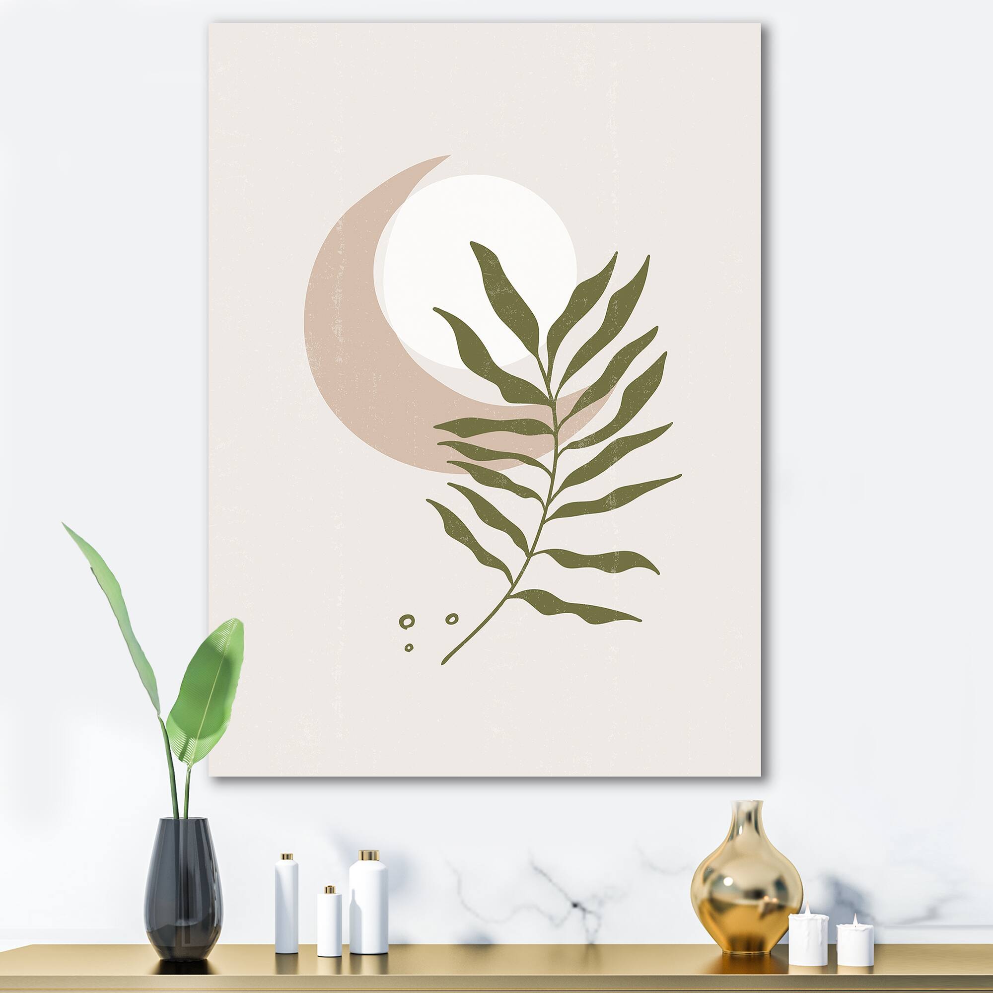 Designart - Abstract Geometrical Moon With Leaf II