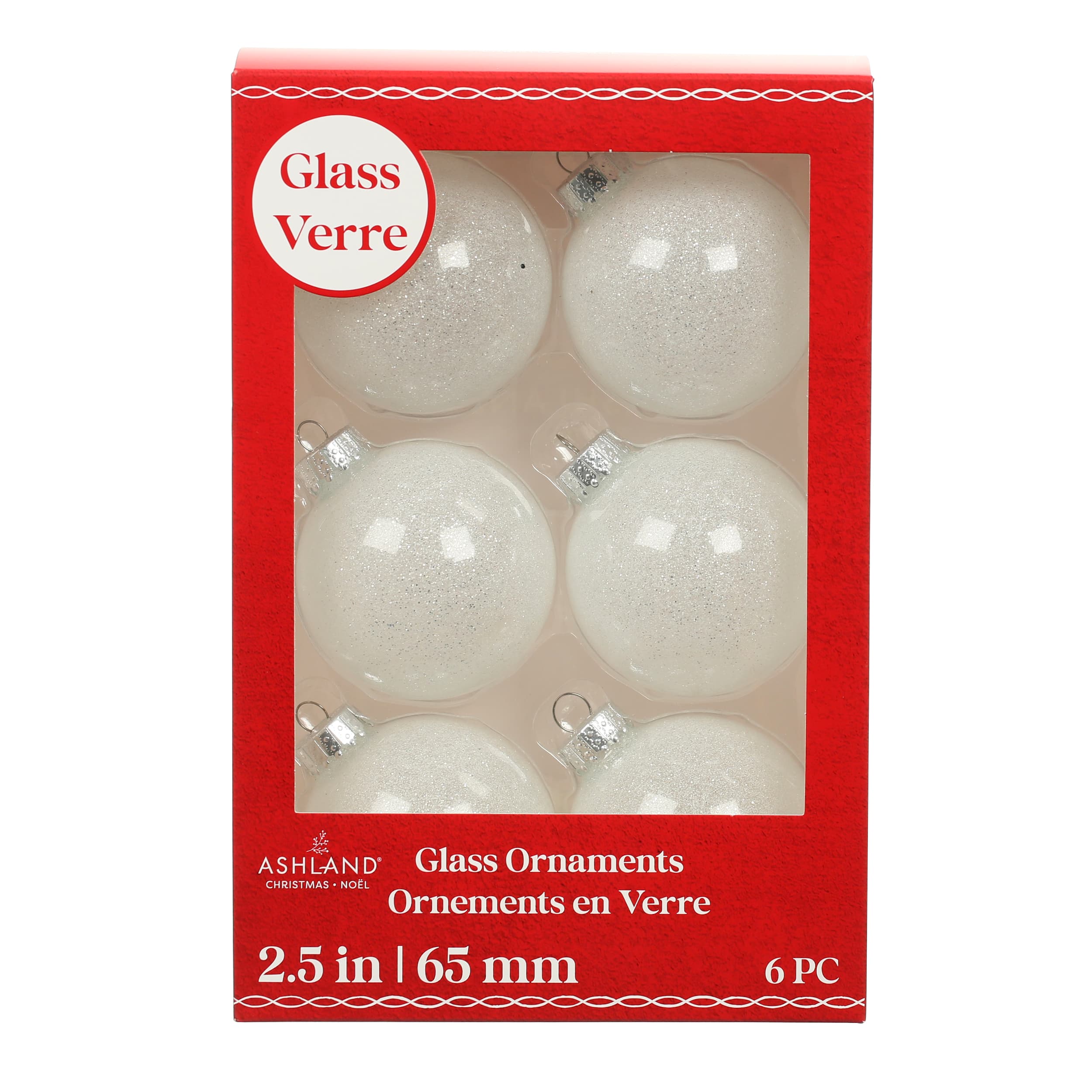 6 Pack 2.5&#x22; Glitter Glass Ball Ornaments by Ashland&#xAE;