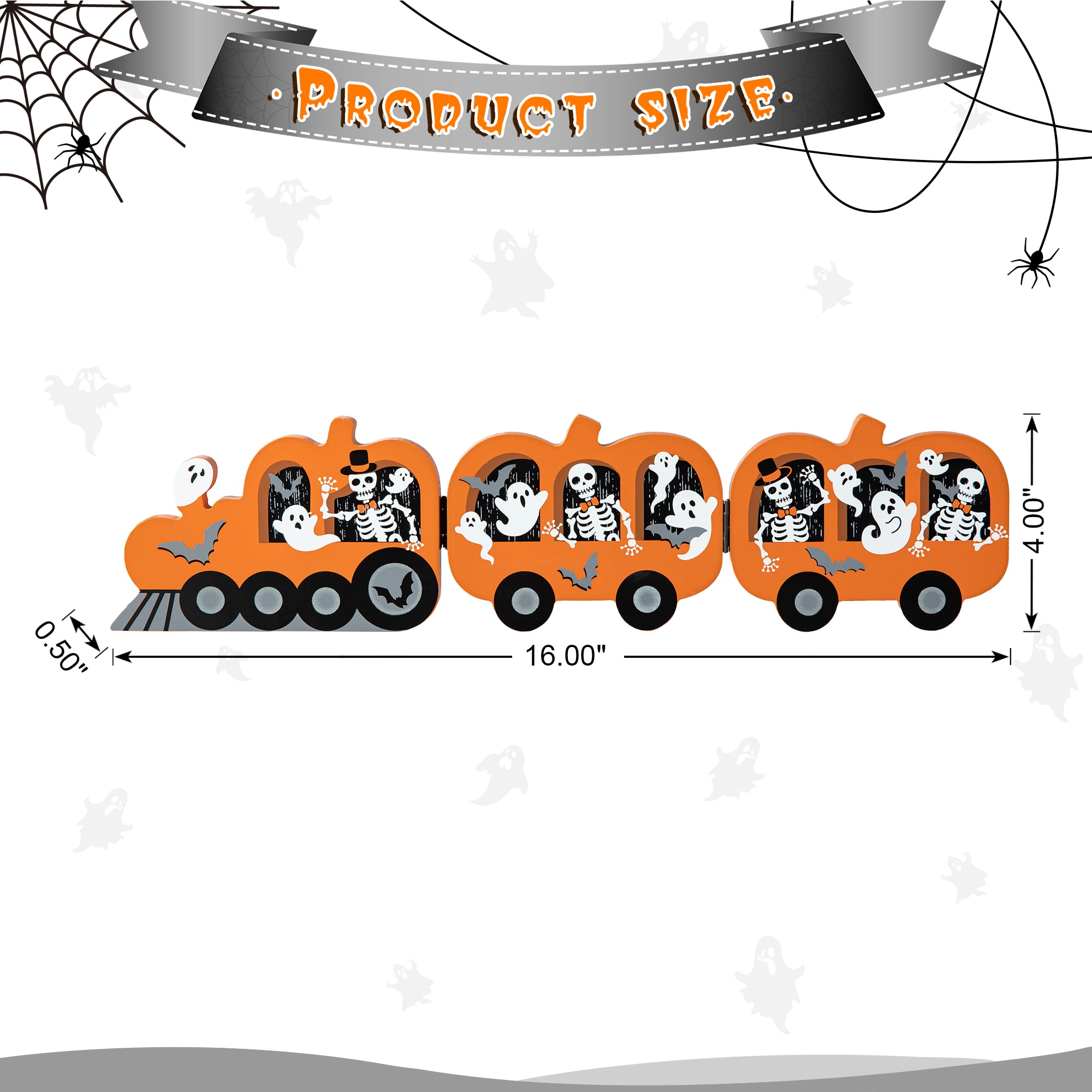 Glitzhome® 16" Halloween Skeletons & Ghosts Hinged Pumpkin Train Décor