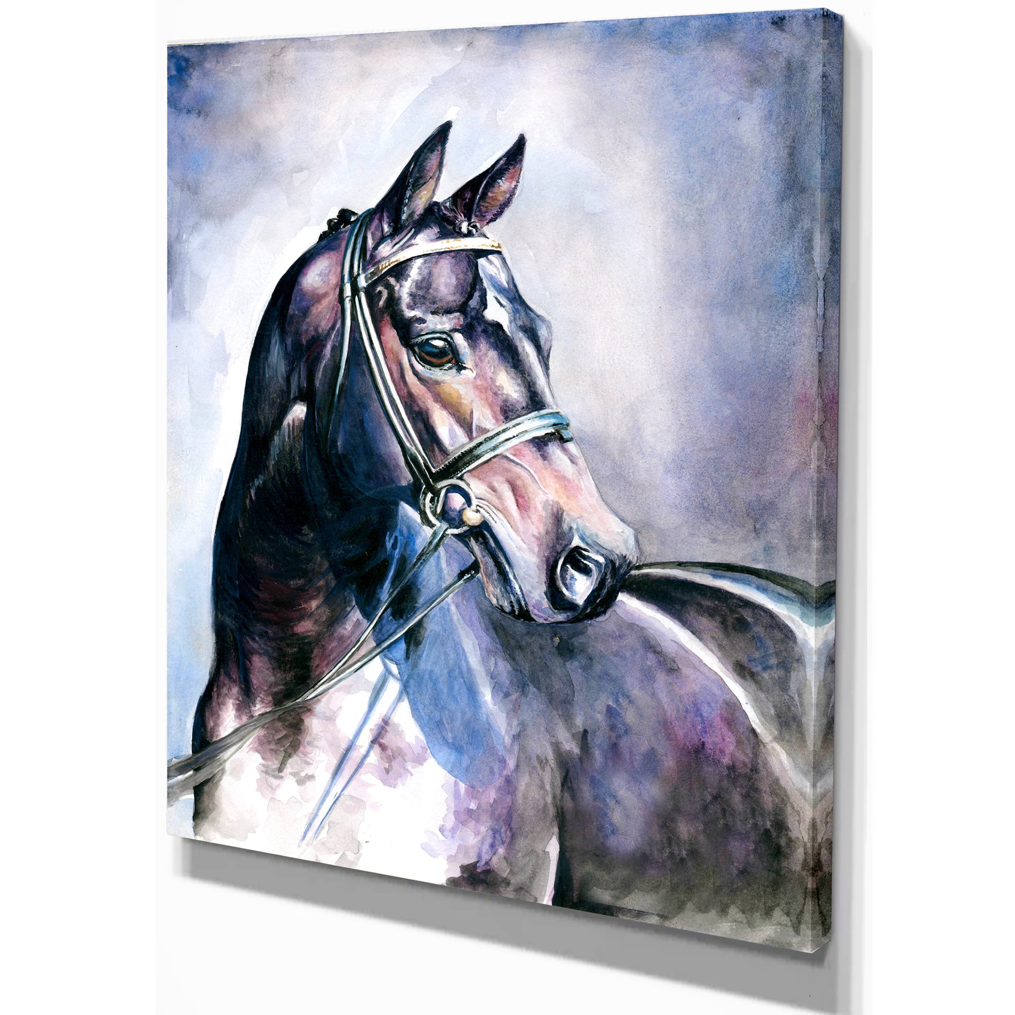 Designart - Black Horse with Bridle - Abstract Canvas Art Print