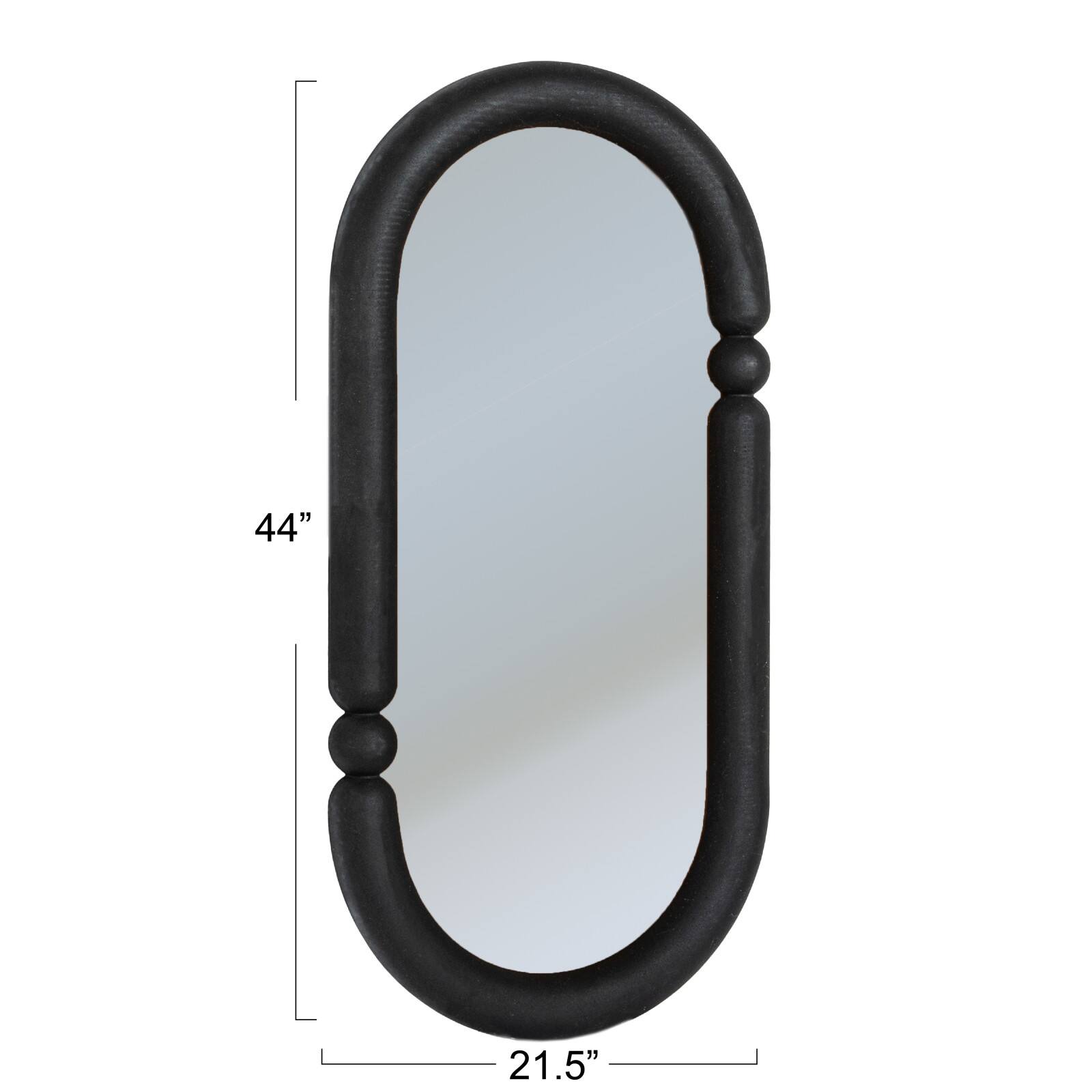 44" Black Oval Wood-Framed Mirror with Curved Border