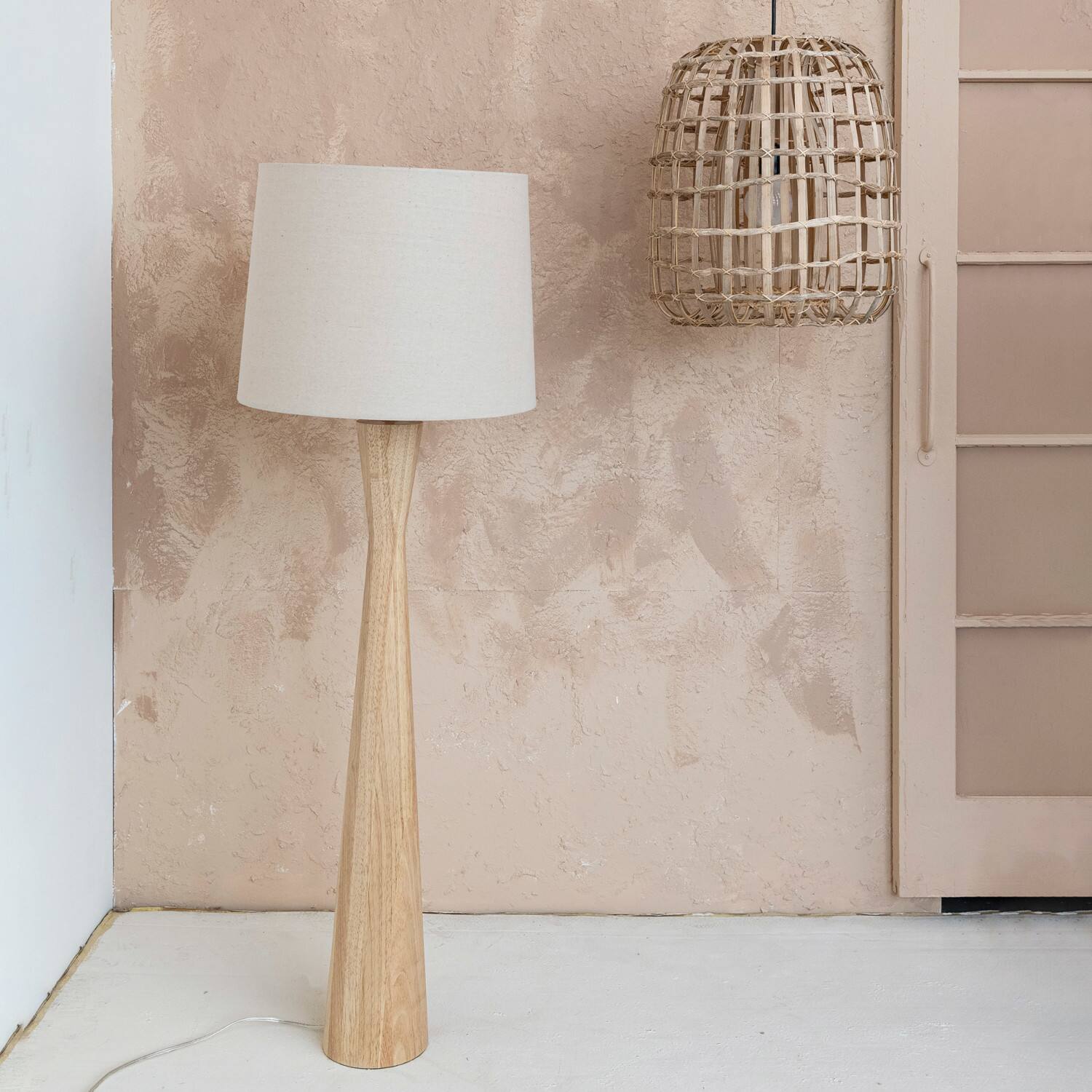 Hello Honey® 18" Natural Round Woven Rattan & Bamboo Pendant Lamp