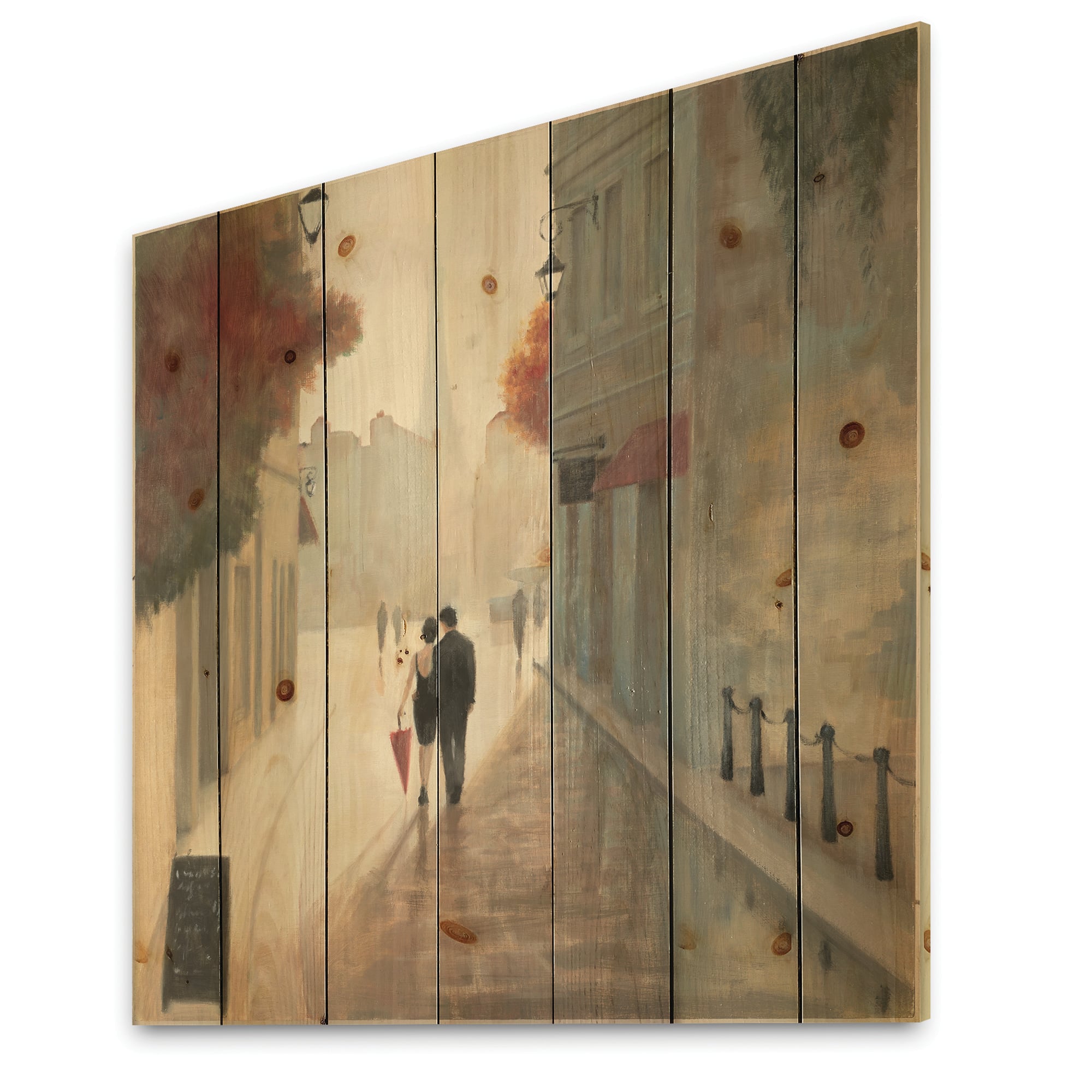 Designart 'Paris Romance Couples II' Romantic French Country Print On Natural Pine Wood - Grey - 30 in. Wide x 30 in. High, image size:2000x2000