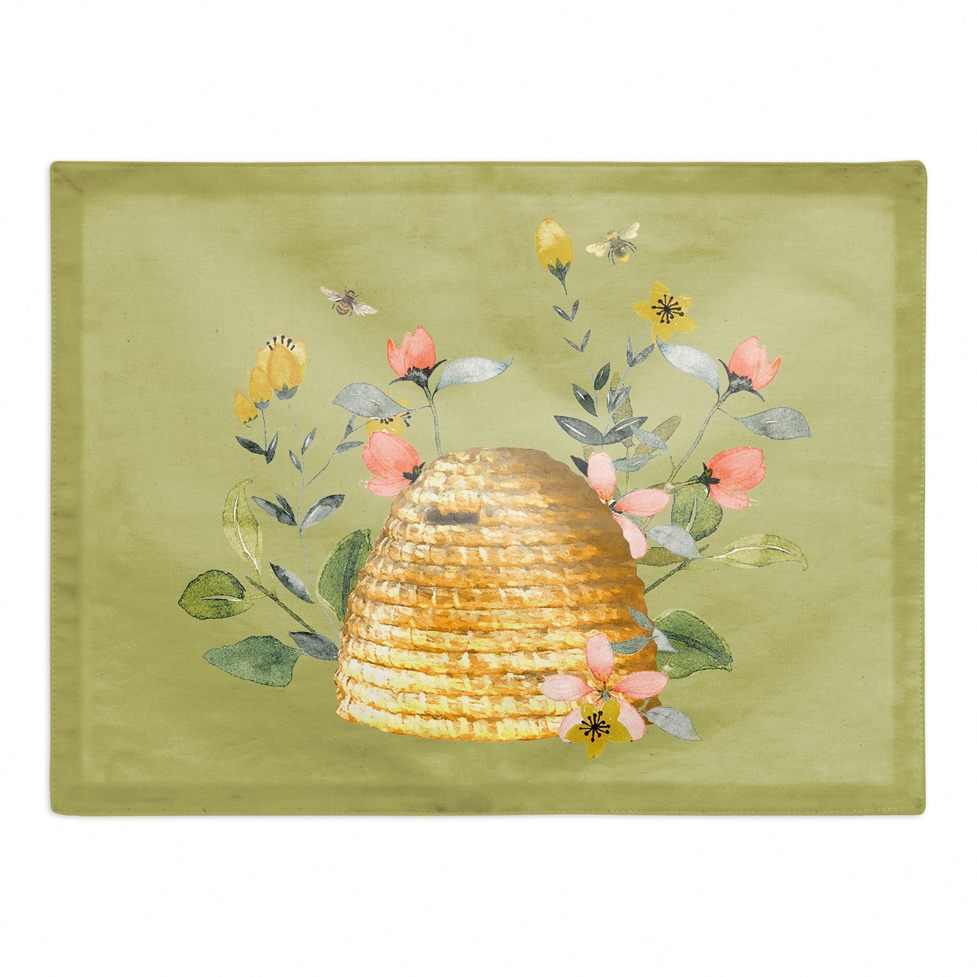 Welcome To Our Hive Floral Green 18" x 14" Poly Twill Placemat