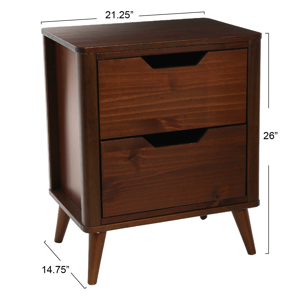 Hello Honey&#xAE; 26&#x22; Yume Mid Century Modern Solid Wood Nightstand with 2 Storage Drawers