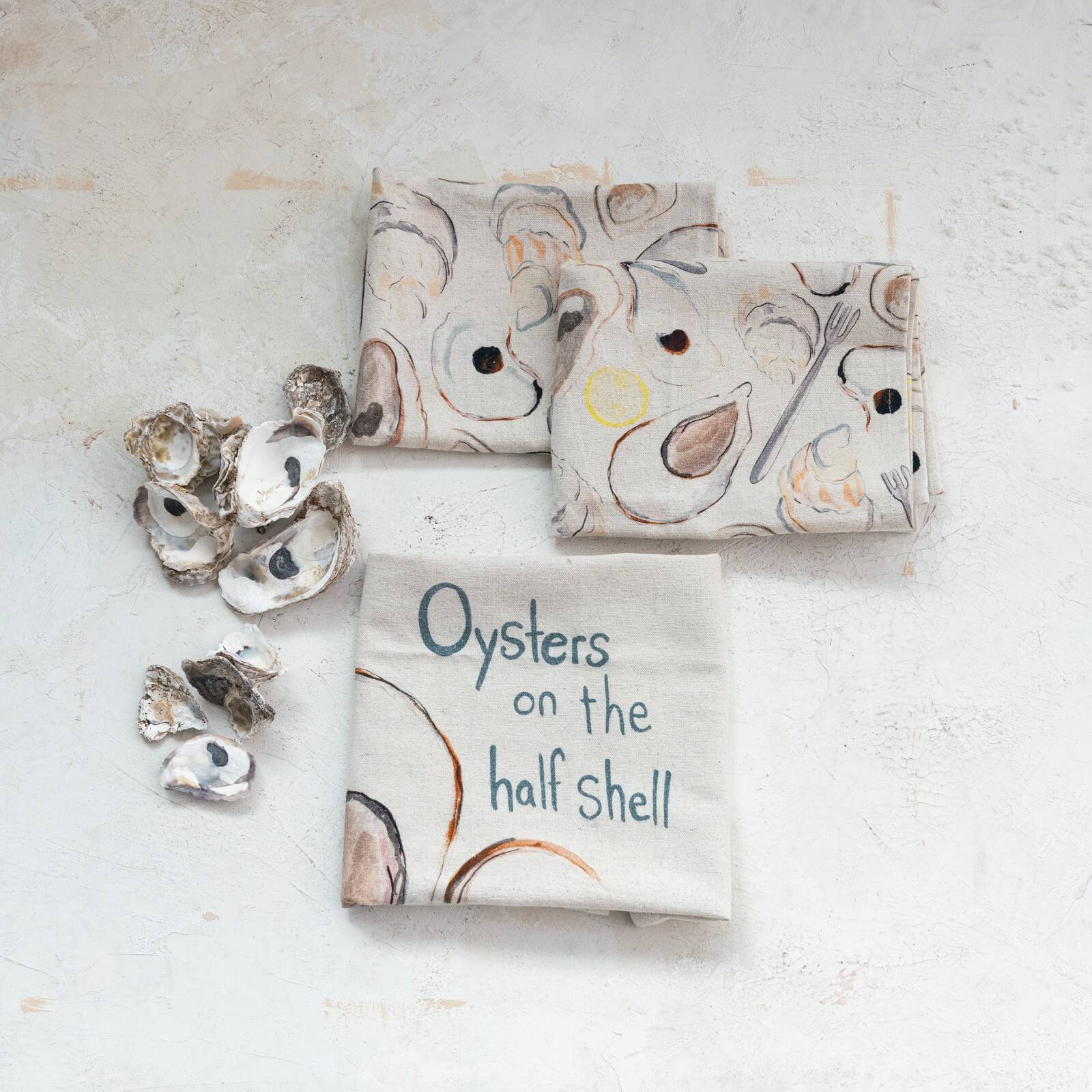 Hello Honey&#xAE; Multicolor Cotton &#x26; Linen Oyster Tea Towels Set