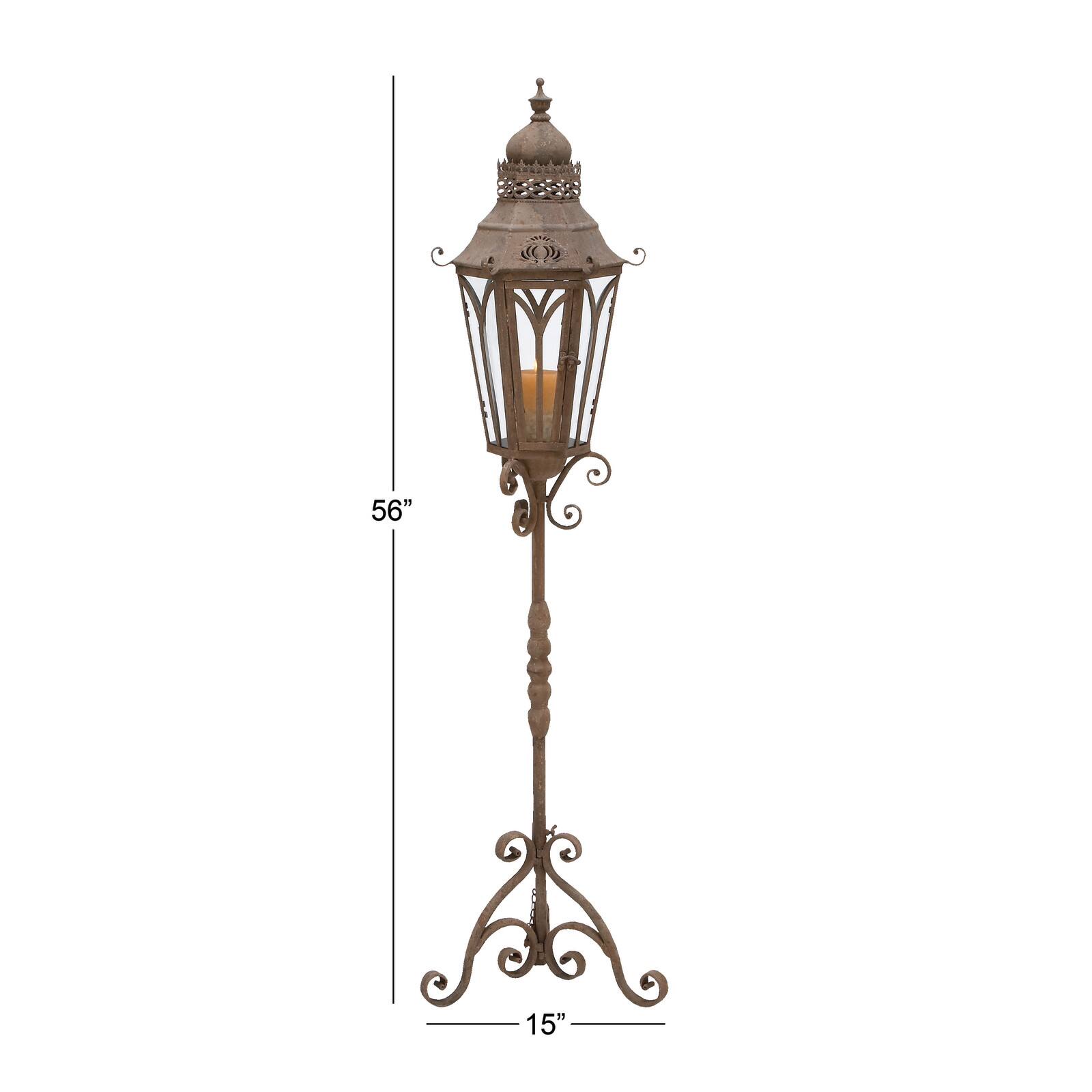 4.5ft. Brown Iron Rustic Candle Holder Lantern