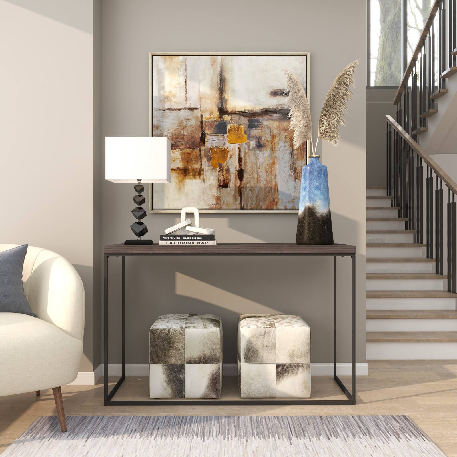 20" Blue Glass Galaxy Inspired Abstract Vase with Gold Top