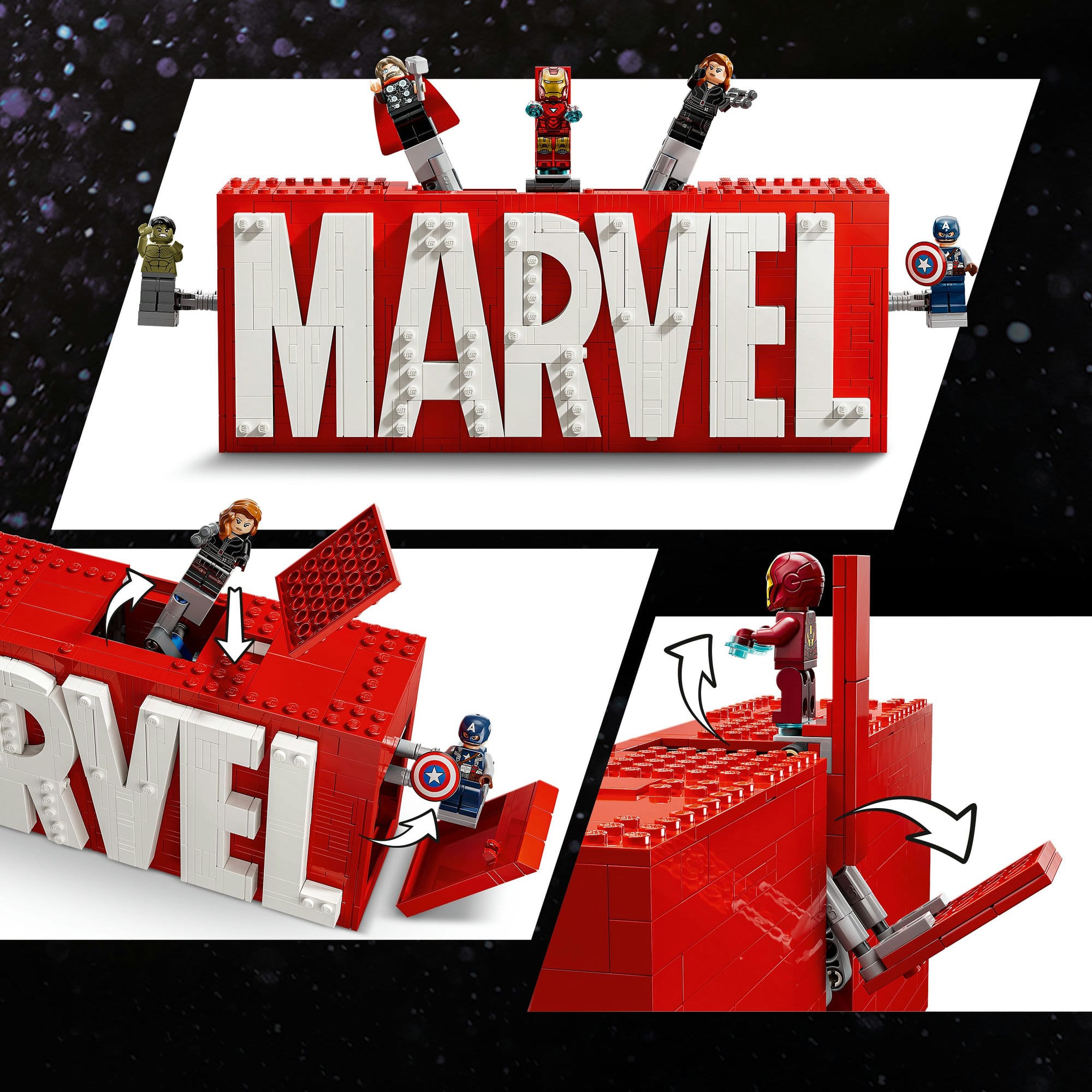 LEGO&#xAE; Marvel: MARVEL Logo &#x26; Minifigures Collectible, Buildable Set 76313