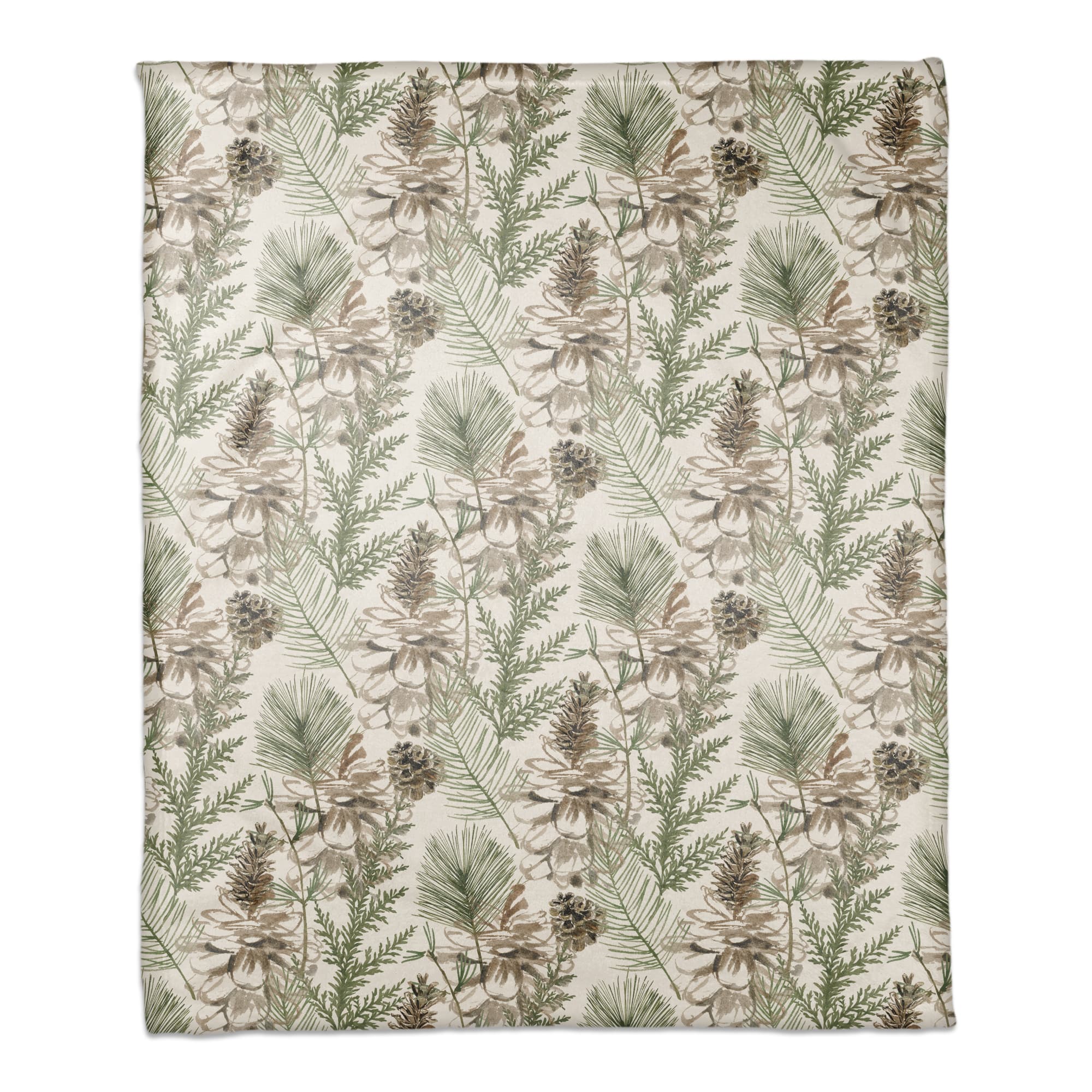 Pinecones & Greenery on White Coral Fleece Blanket