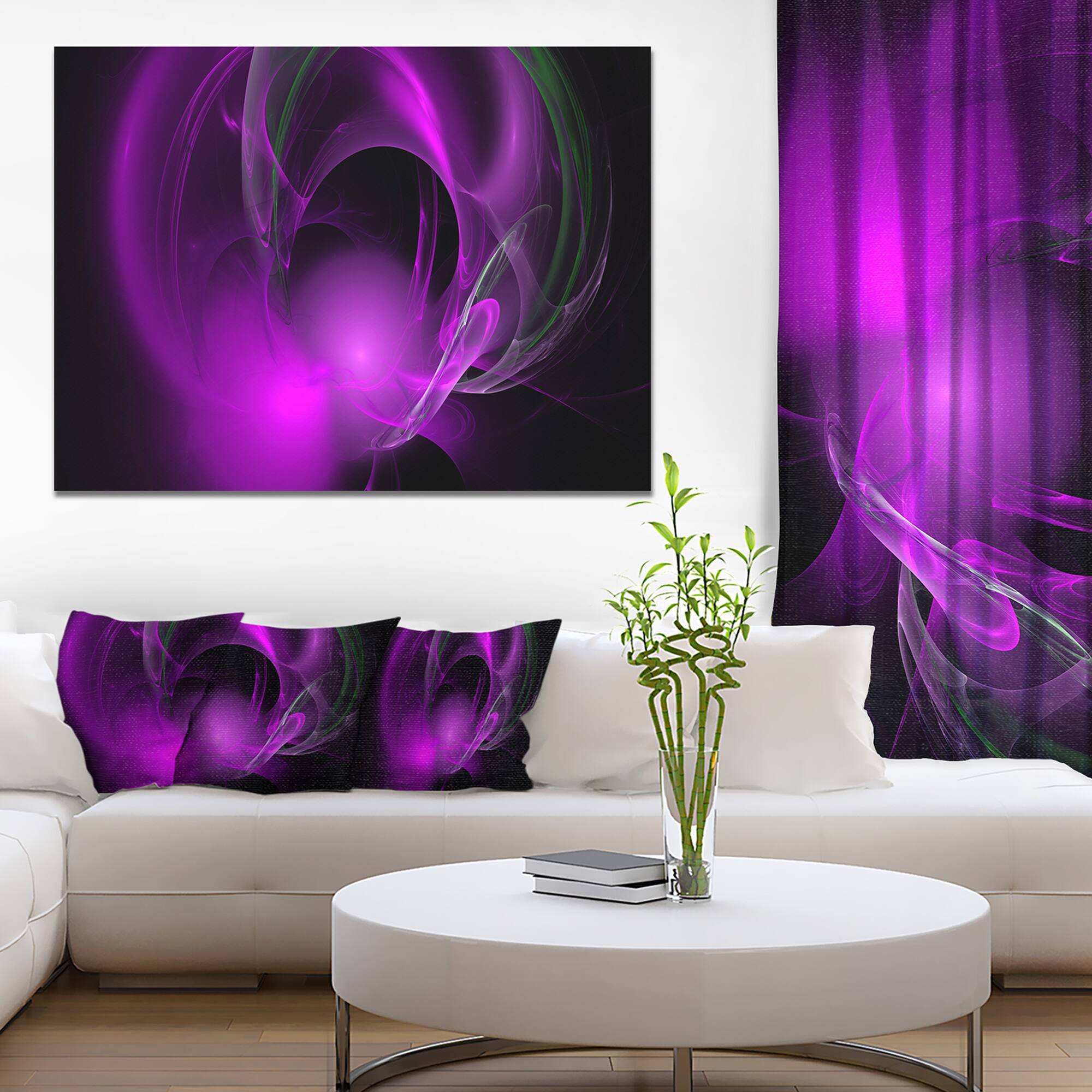 Designart - Purple Fractal Galactic Nebula - Abstract Wall Art Canvas