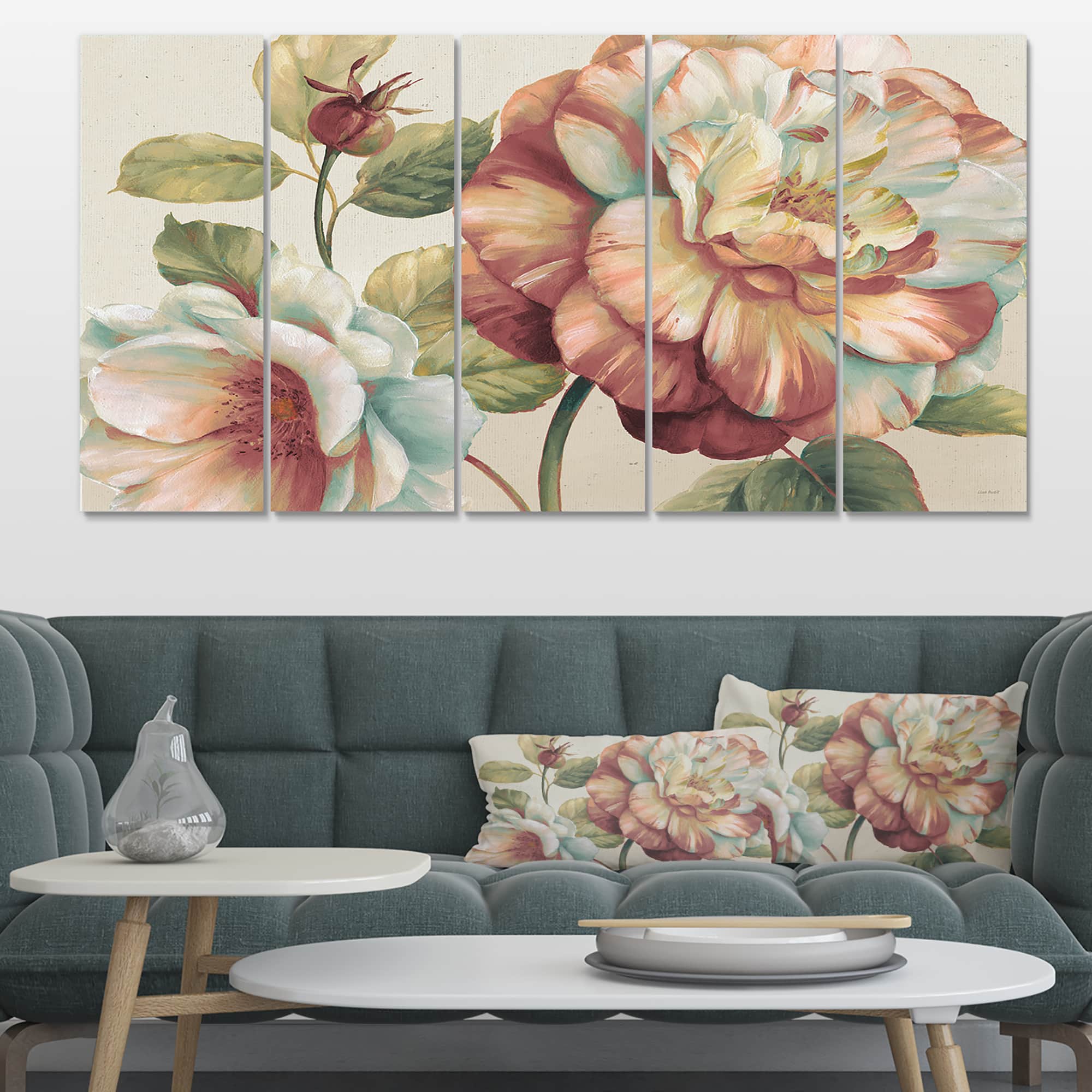 Designart - Romantic Dark Rose Blossing Flowers - Floral Premium Canvas Wall Art