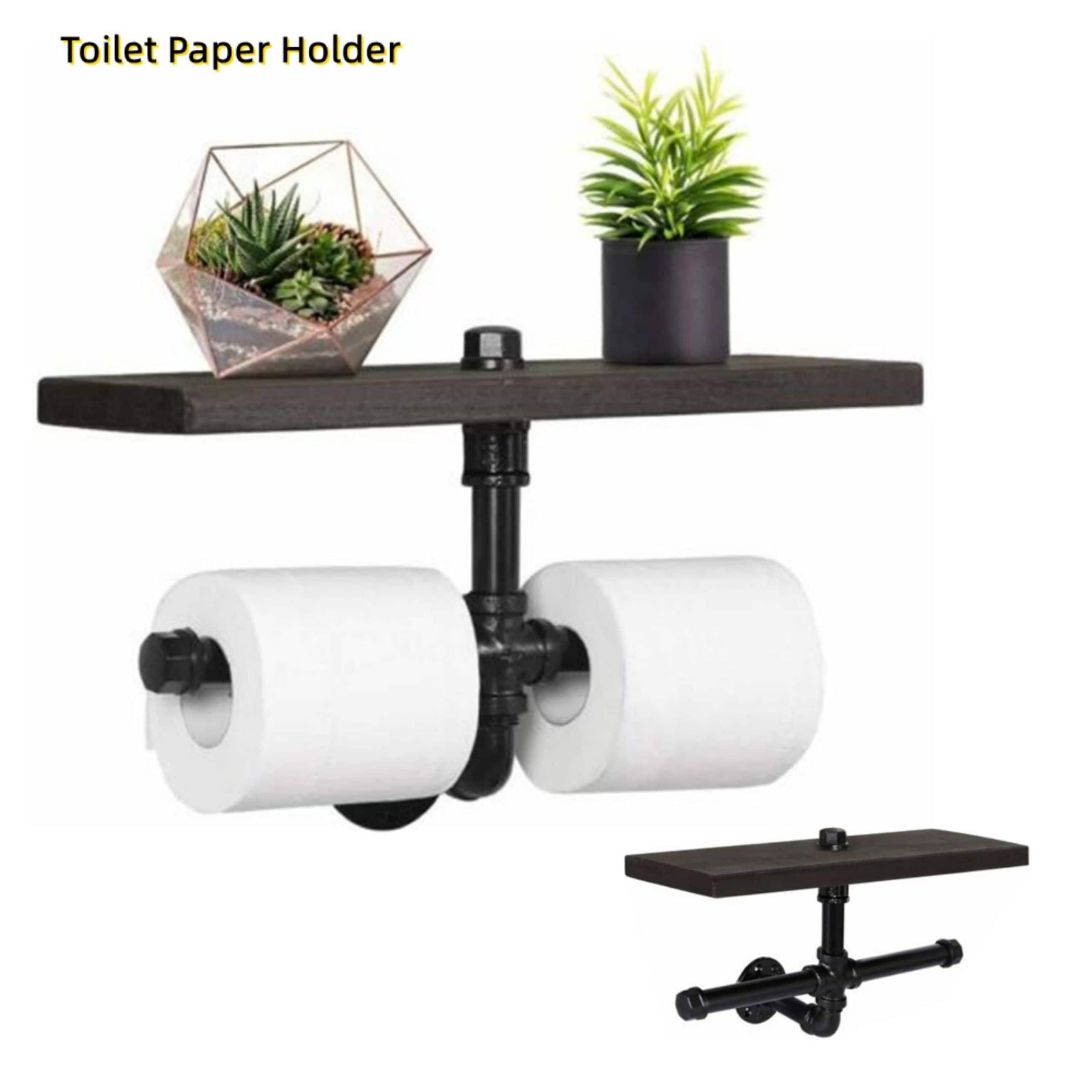 Black Wall Mounted Industrial Dual Toilet Paper Holder with