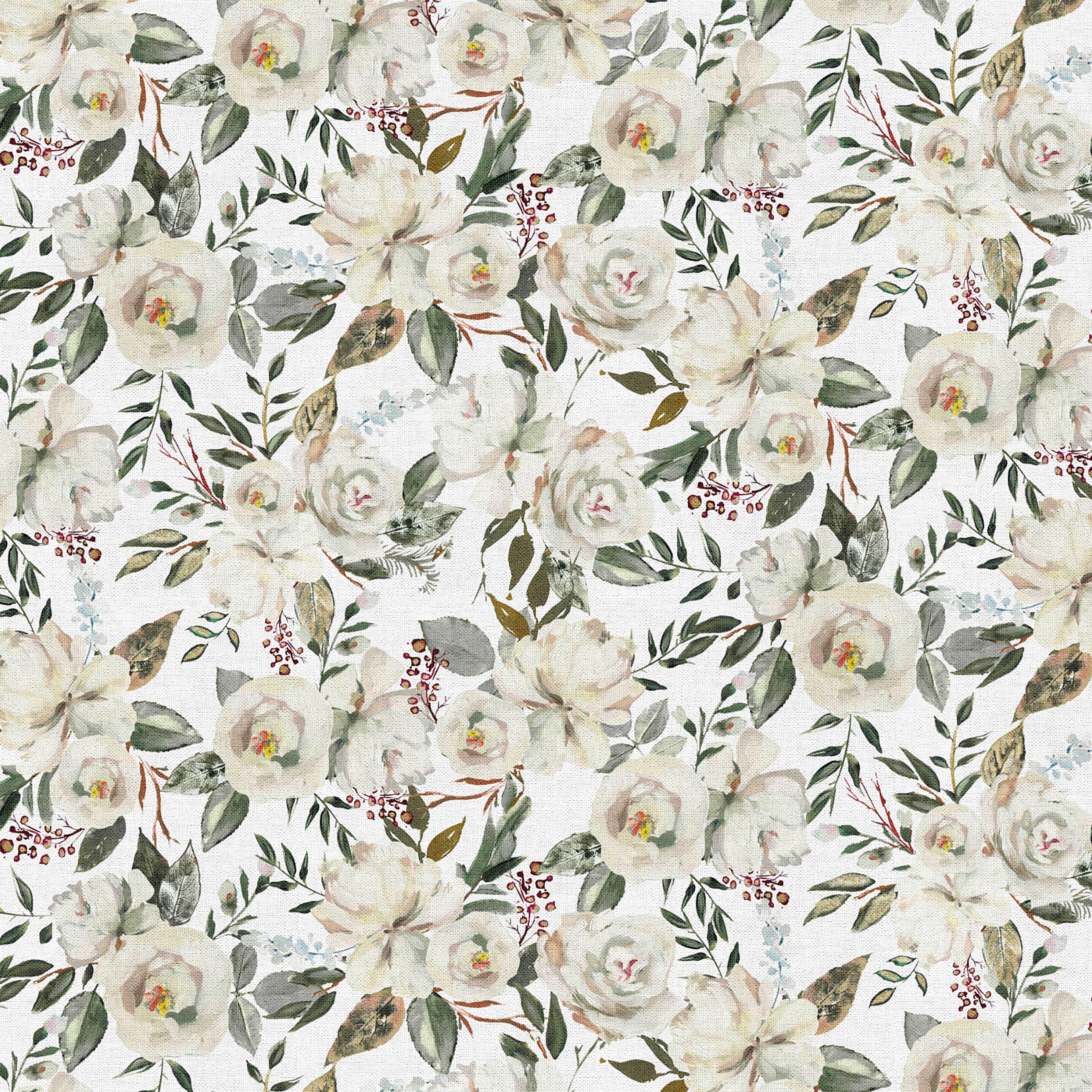 Fabric Editions White Motini Blossoms Cotton Fabric