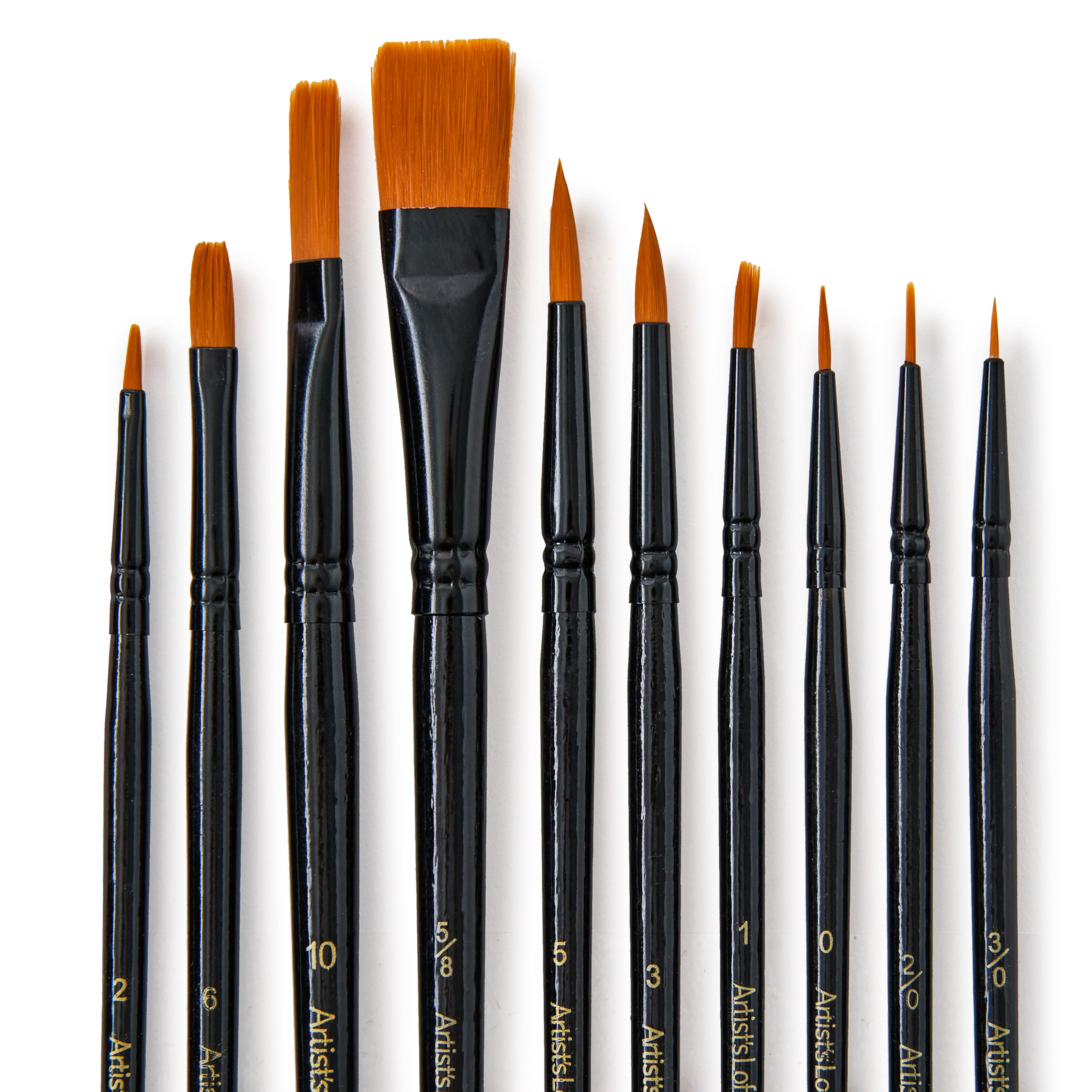 10 Piece Golden Synthetic Acrylic Brushes by Artist's Loft® Necessities™