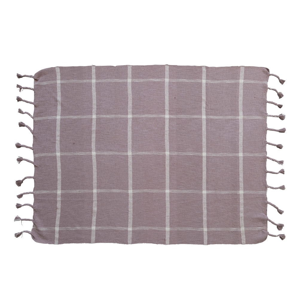 Lilac Grid Throw Blanket with Tassels