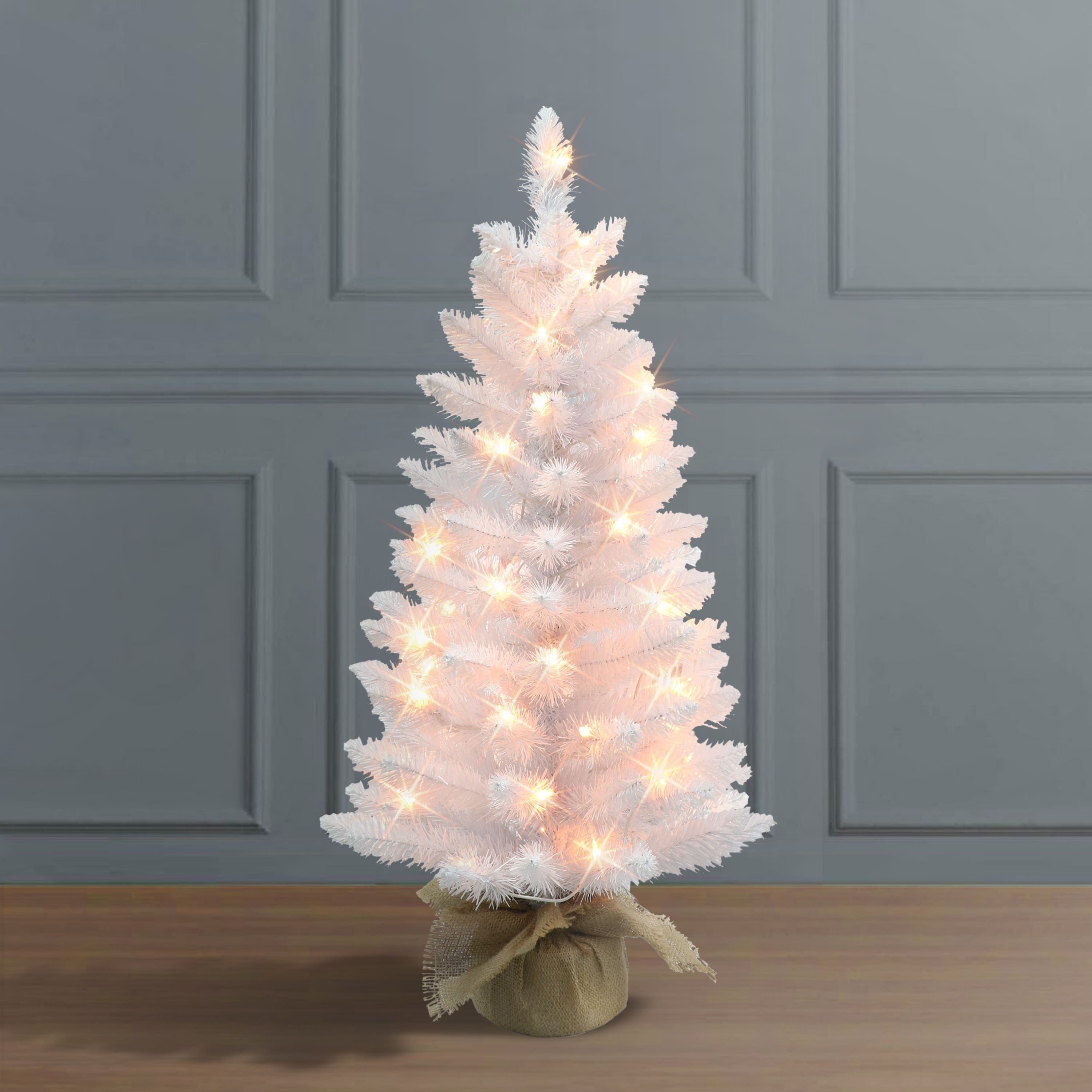 3ft. Pre-Lit White Artificial Christmas Tree in Burlap Base, Clear Lights