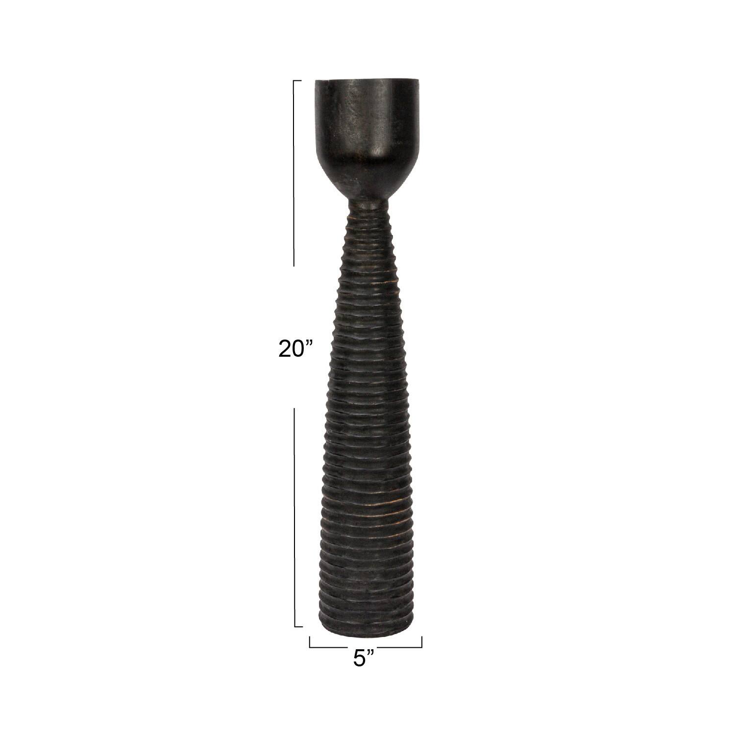 Hello Honey&#xAE; 20&#x22; Black Mango Wood Ribbed Pillar Candle Holder
