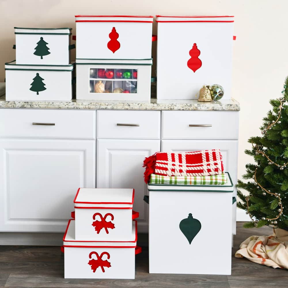Household Essentials Red &#x26; White Ornament Storage Box