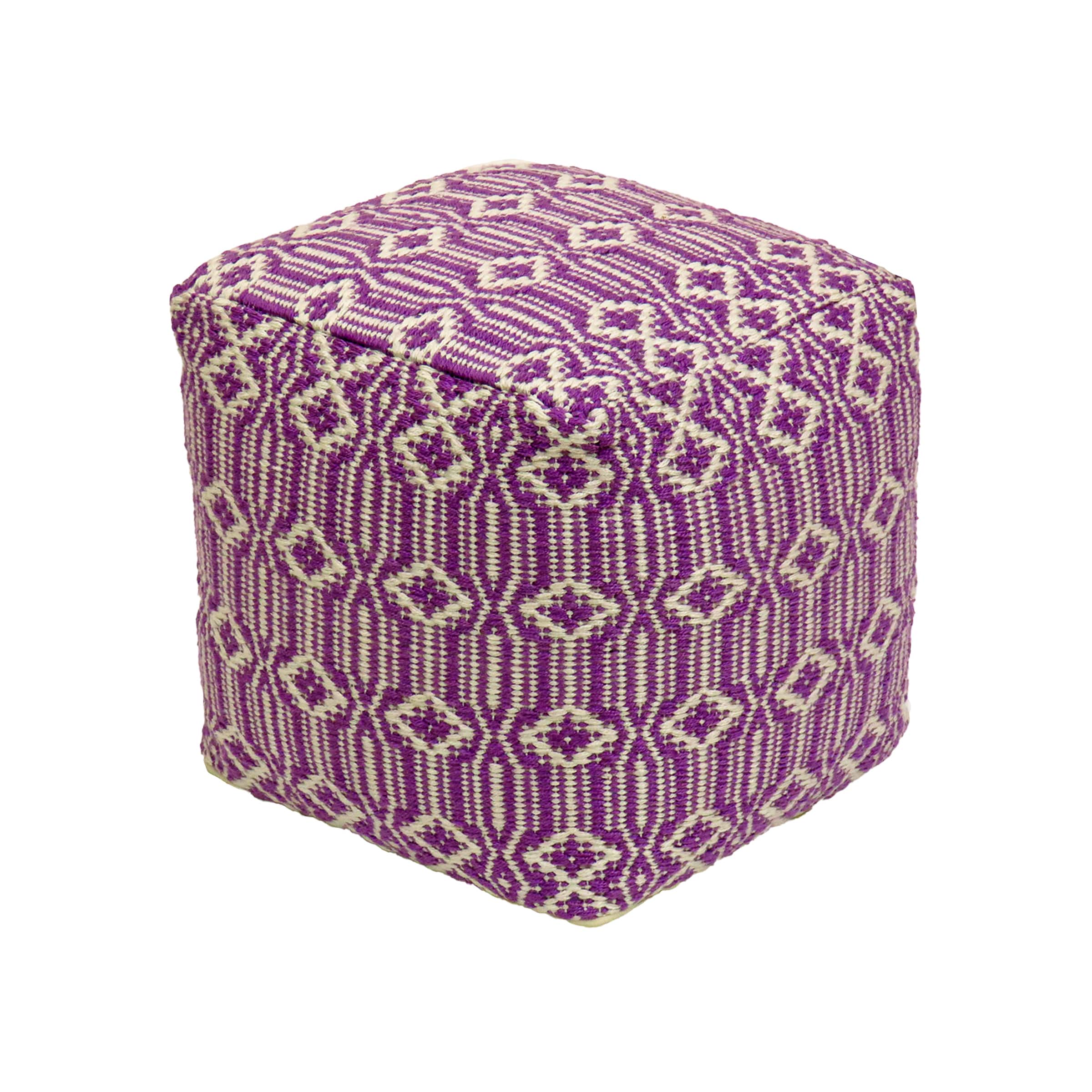 16&#x22; Hand Woven Patterned Pouf Ottoman