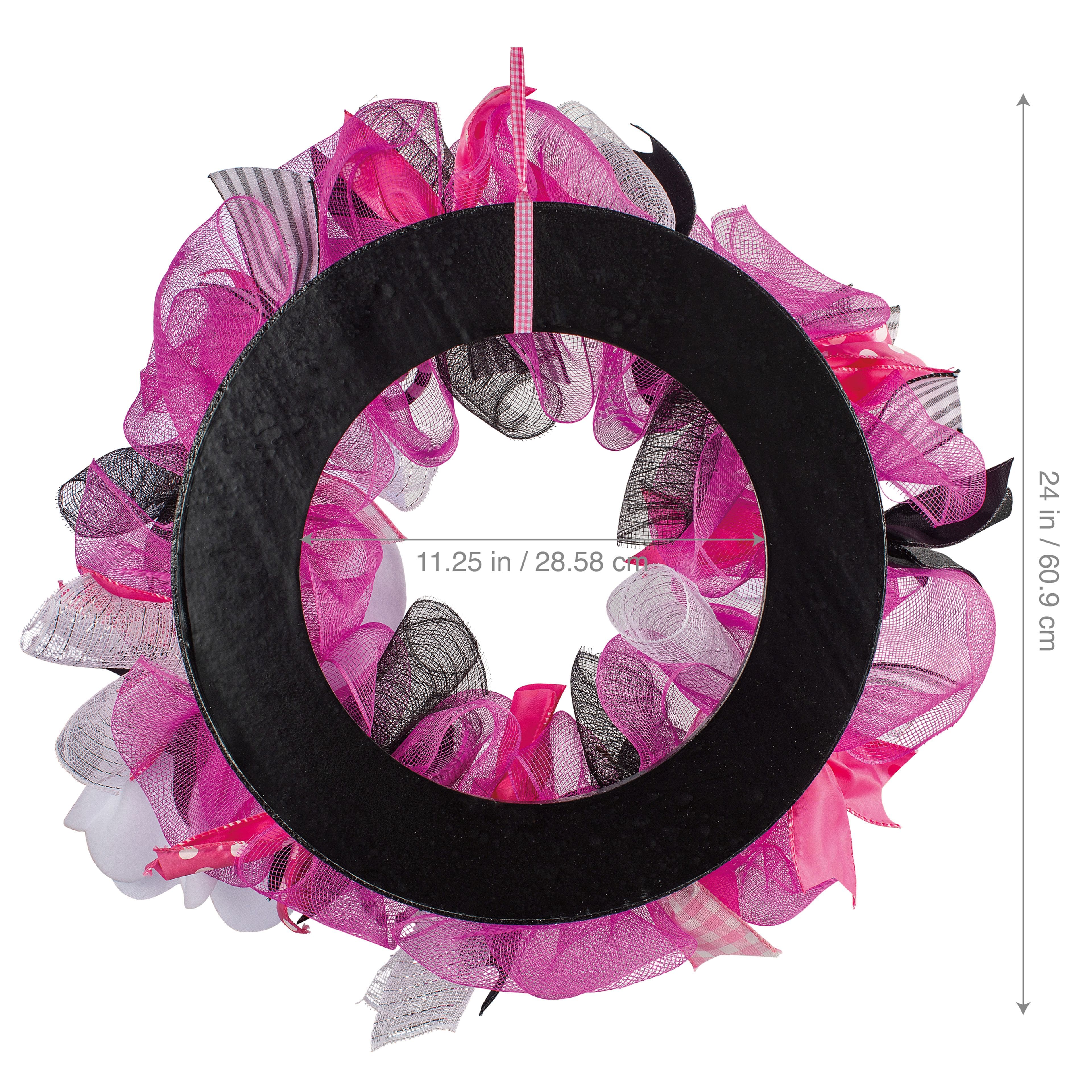 24" Pink, Black & White Mesh & Ribbon Wreath with Ghost by Ashland®