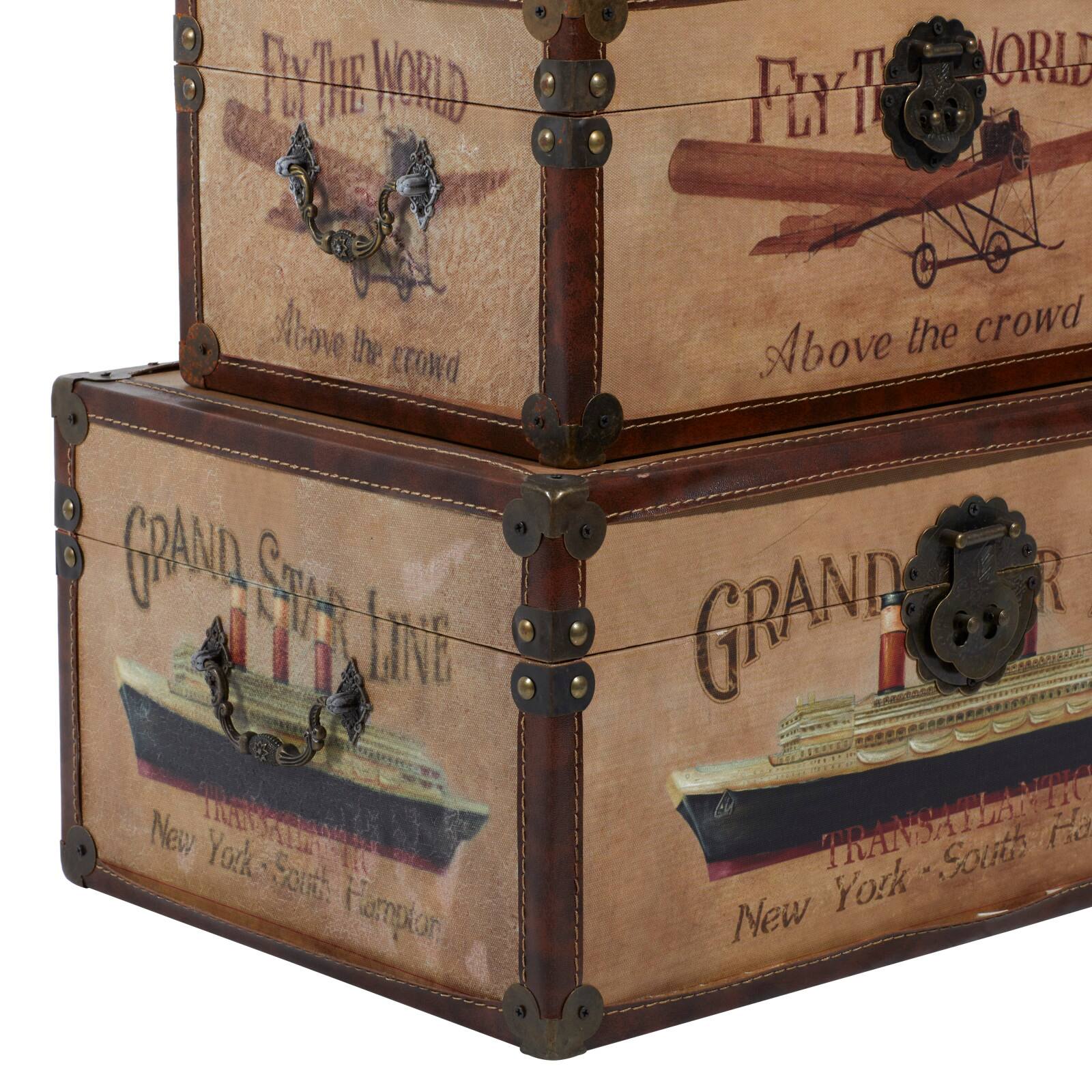 Set of 3&#x22; Brown Wood Vintage Trunk, 17&#x22;, 15&#x22;, 12&#x22;