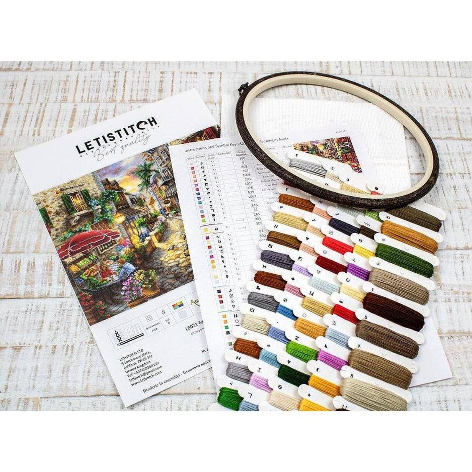 Counted Cross Stitch hot Kit, LetiStitch, Early Evening In Avola, 16 Count Aida, 44cm x 33cm