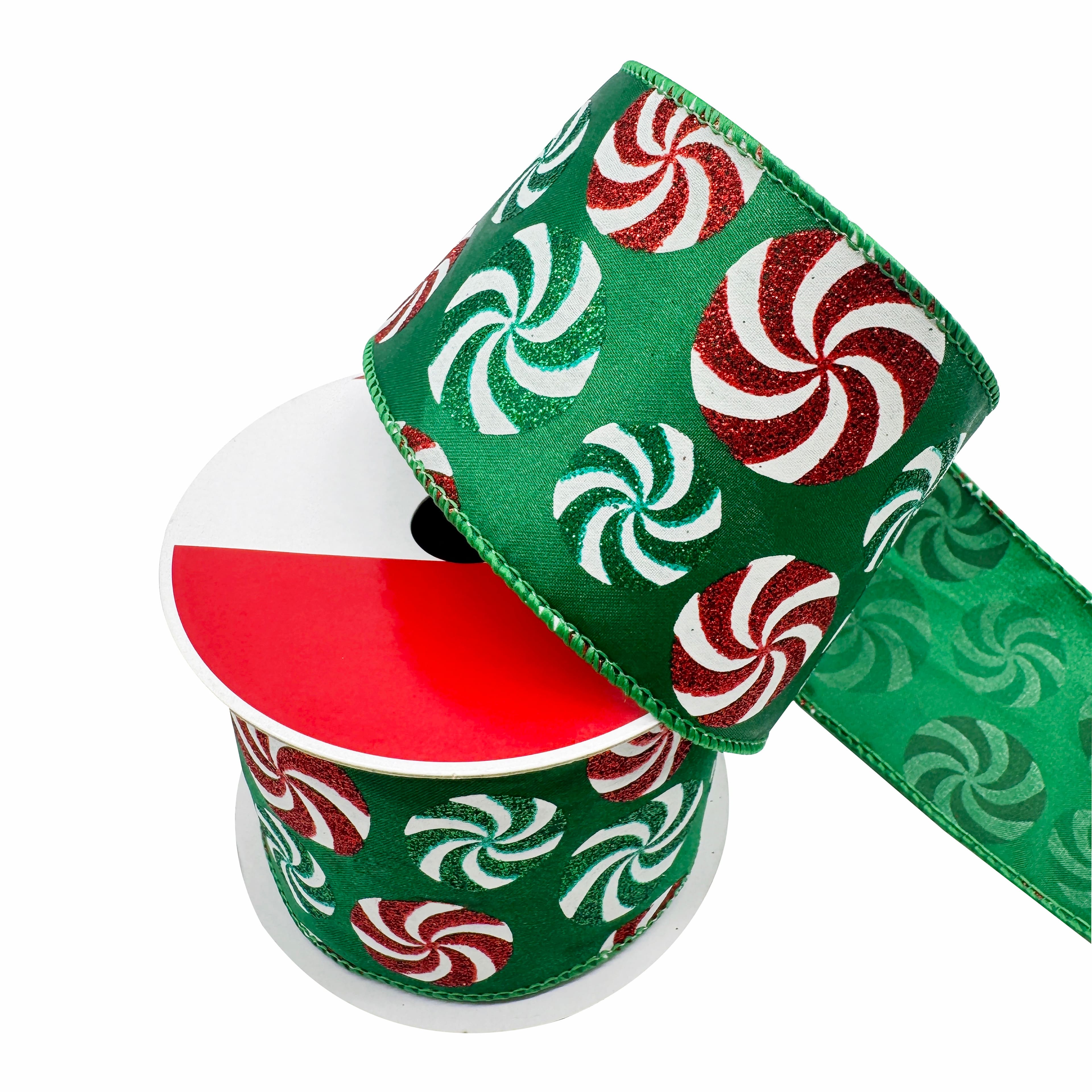 2.5&#x22; x 20ft. Green Glitter Peppermints Wired Ribbon by Celebrate It&#xAE;