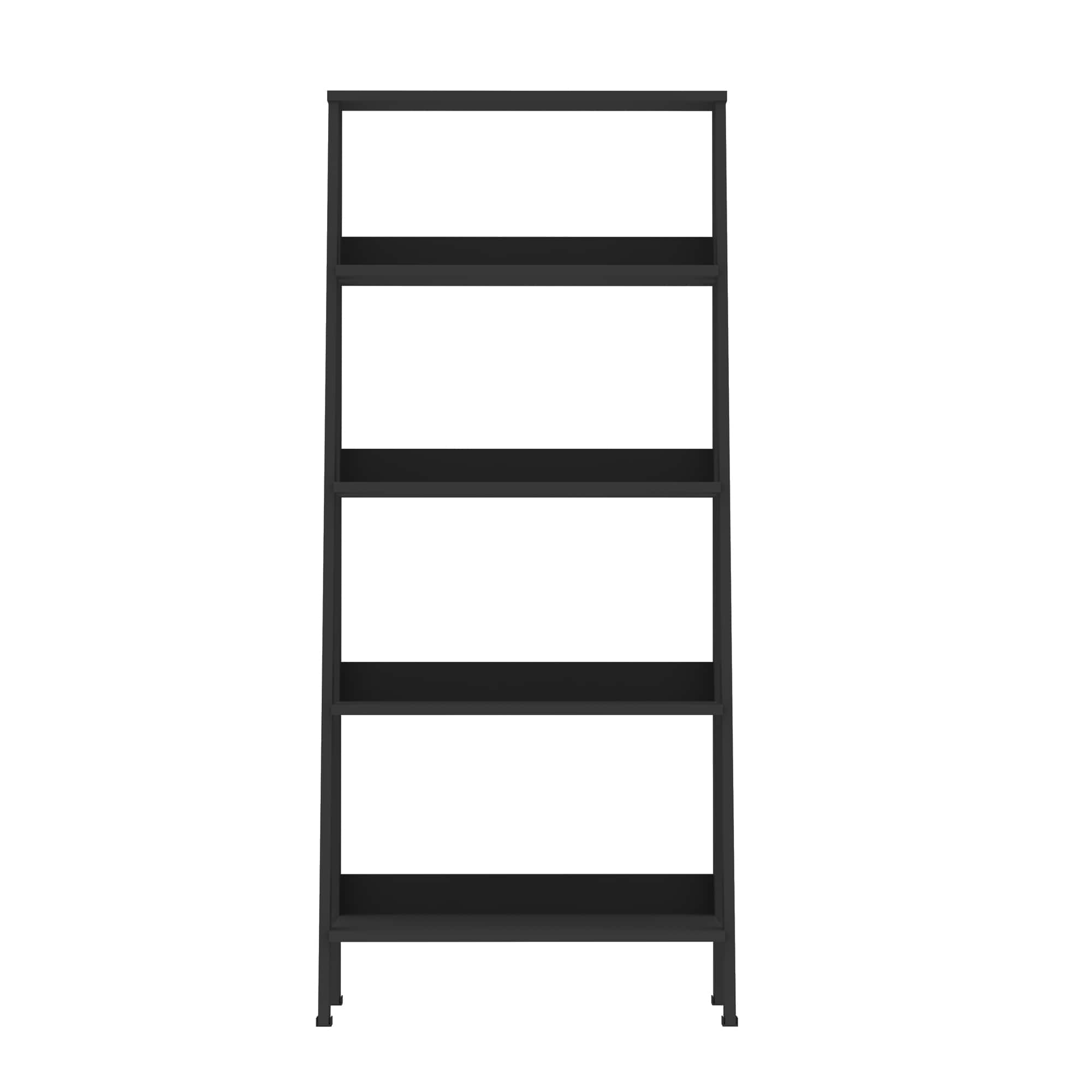 Walker Edison 55&#x22; Black Modern Ladder Bookshelf