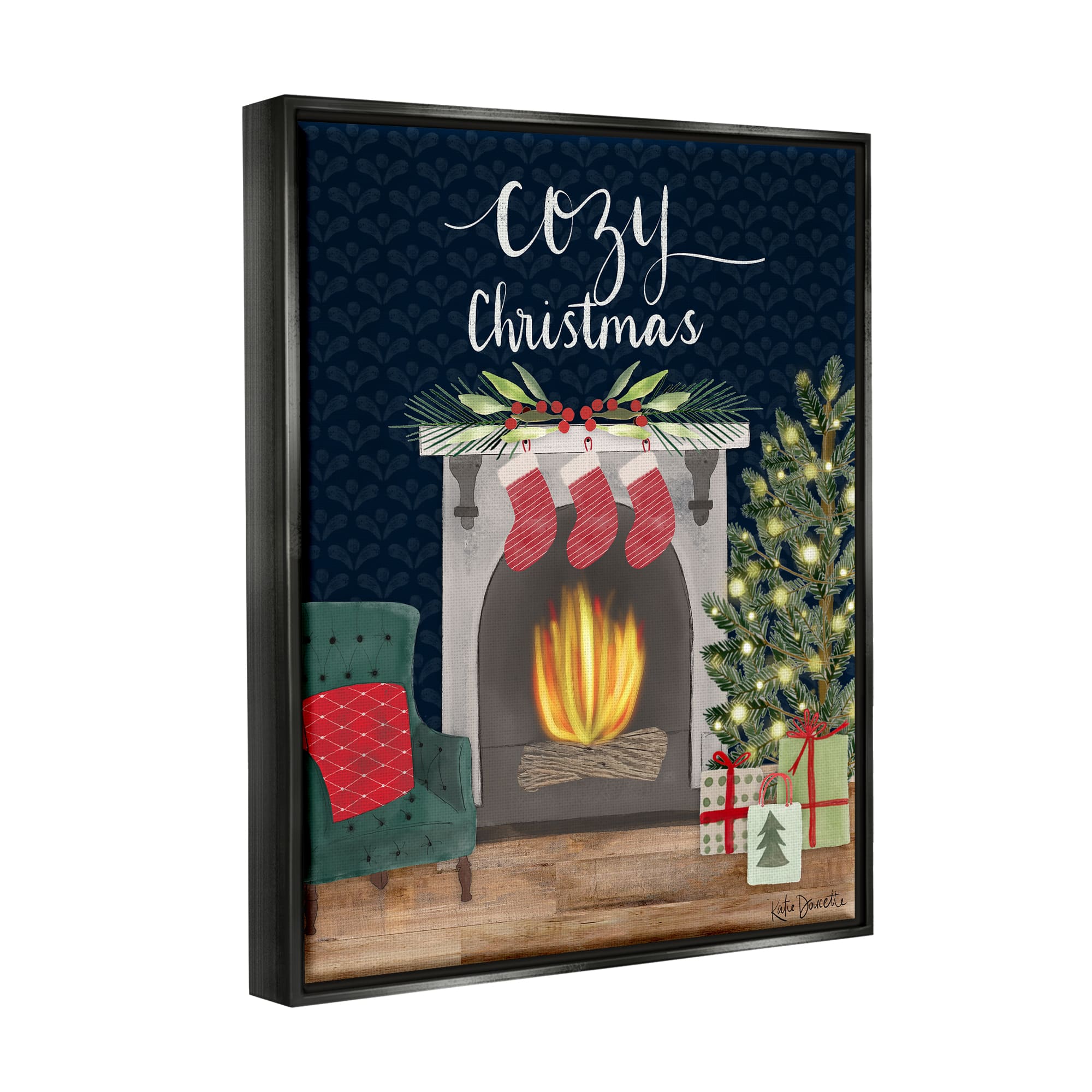 Stupell Industries Cozy Christmas Fireplace Mantel Framed Floater Canvas Wall Art