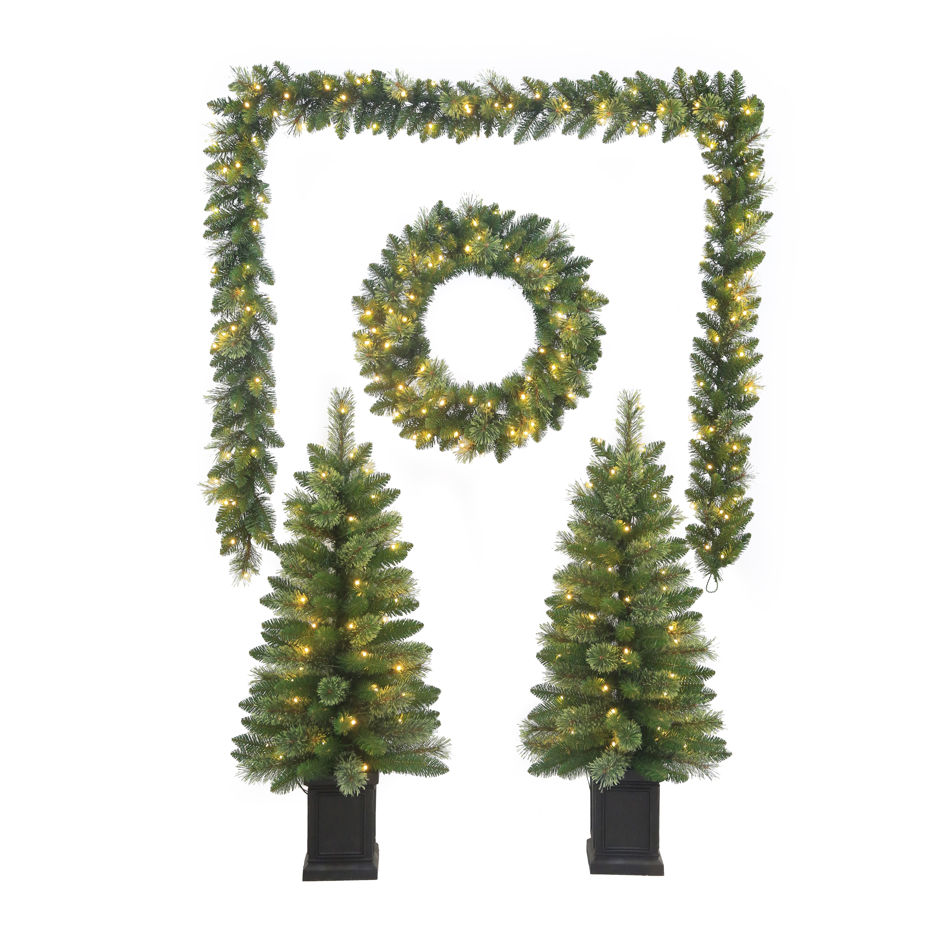 5pc. Pre-Lit Artificial Christmas Tree, Wreath, &#x26; Garland Entryway Set, Colour Changing LED Lights by Ashland&#xAE;