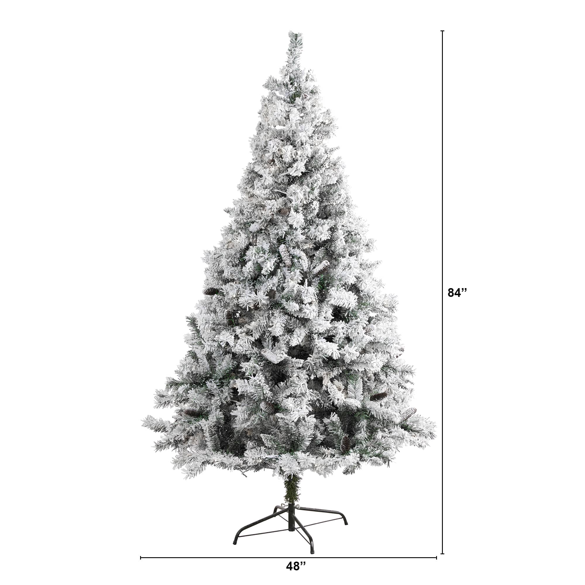 7ft. Unlit Flocked White River Mountain Pine &#x26; Pinecones Artificial Christmas Tree