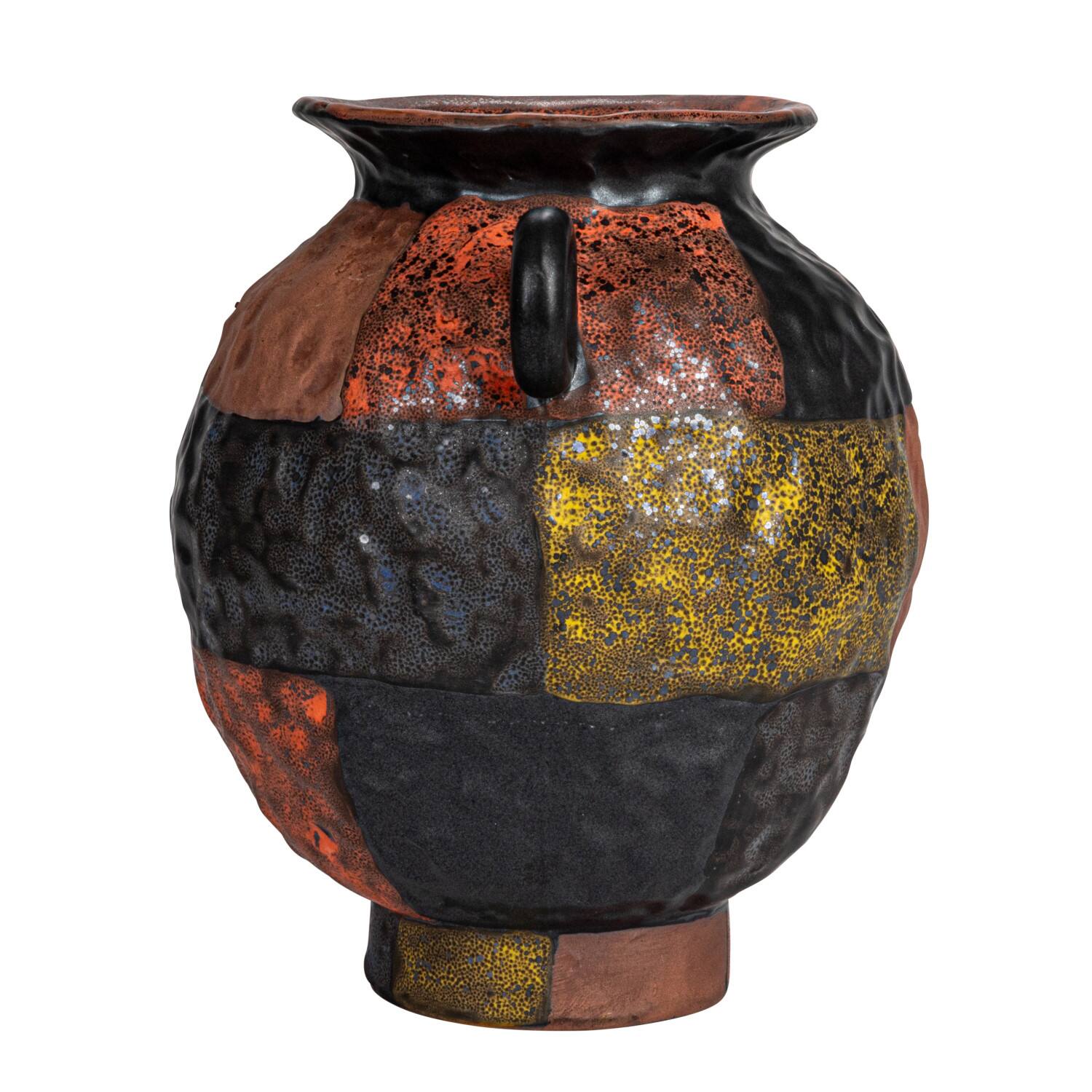 Hello Honey® 8.5" Multicolor Textured Stoneware Vase with Handles & Reactive Glaze