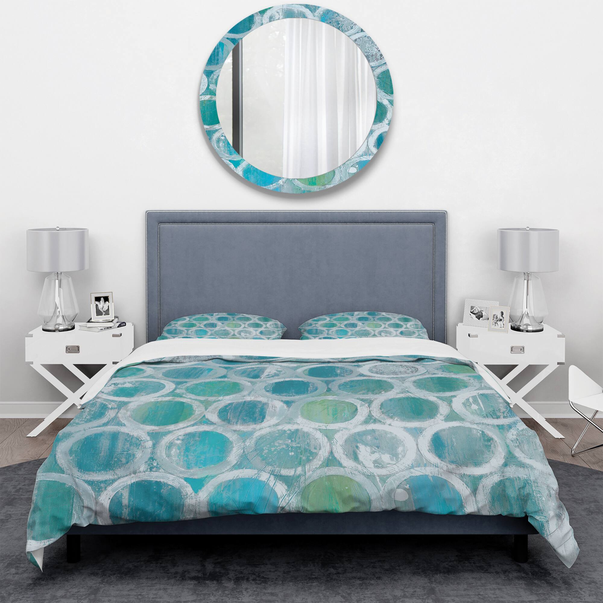 Designart &#x27;Natural Blue Circle&#x27; Geometric Bedding Set - Duvet Cover &#x26; Shams