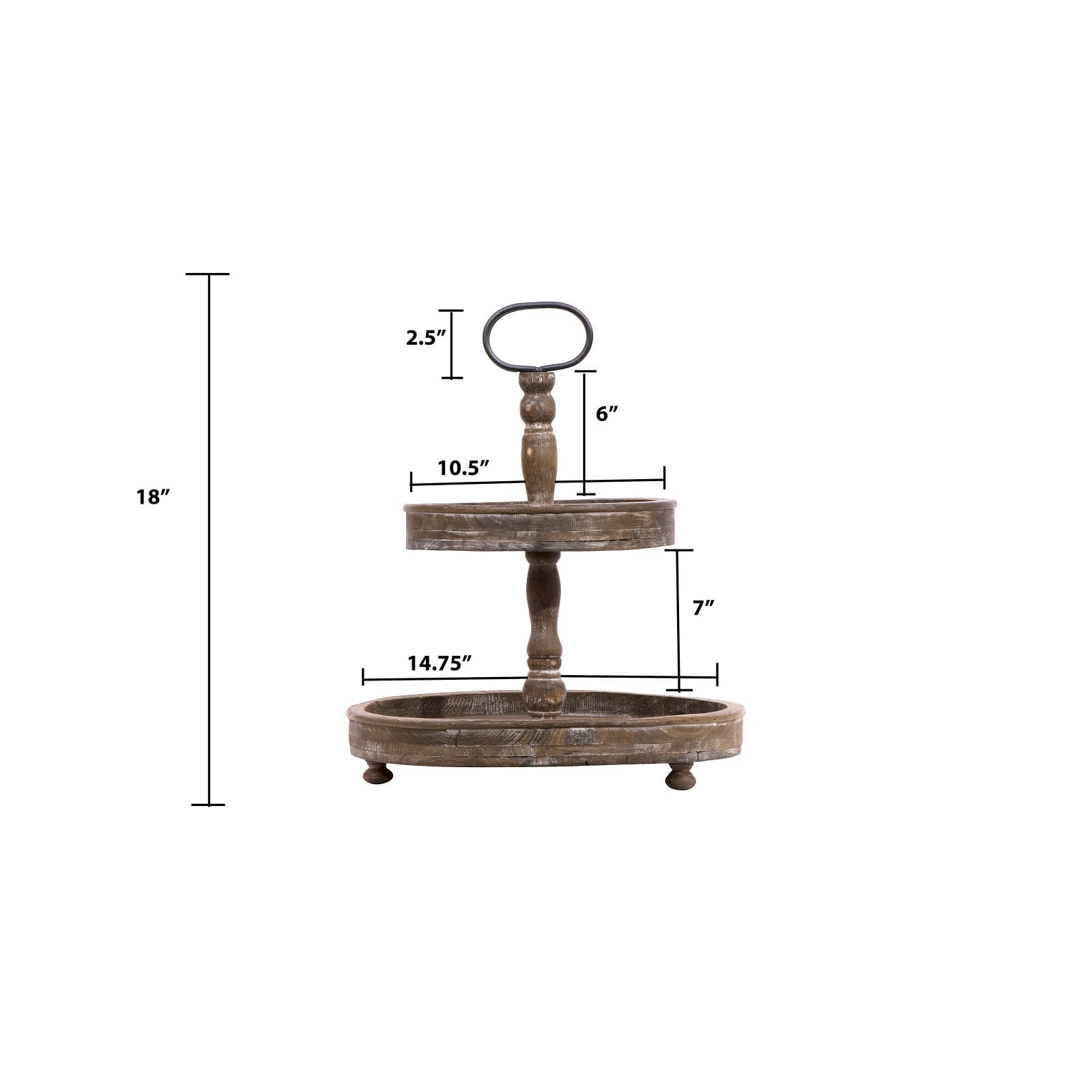Hello Honey&#xAE; 18.5&#x22; Distressed Brown Wooden 2-Tier Tray with Metal Handle