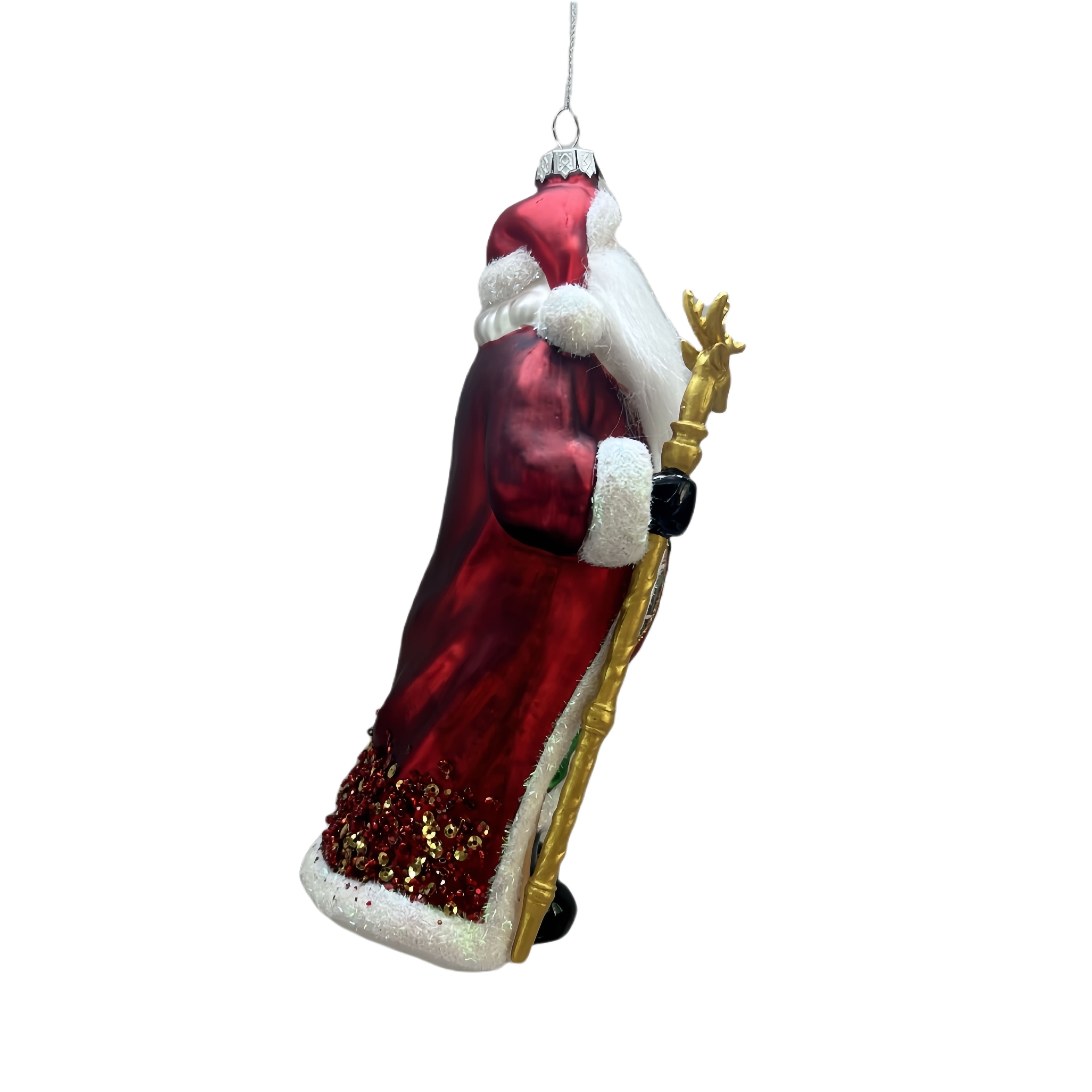 7.5&#x22; Santa with Reindeer Staff Glass Ornament by Ashland&#xAE;