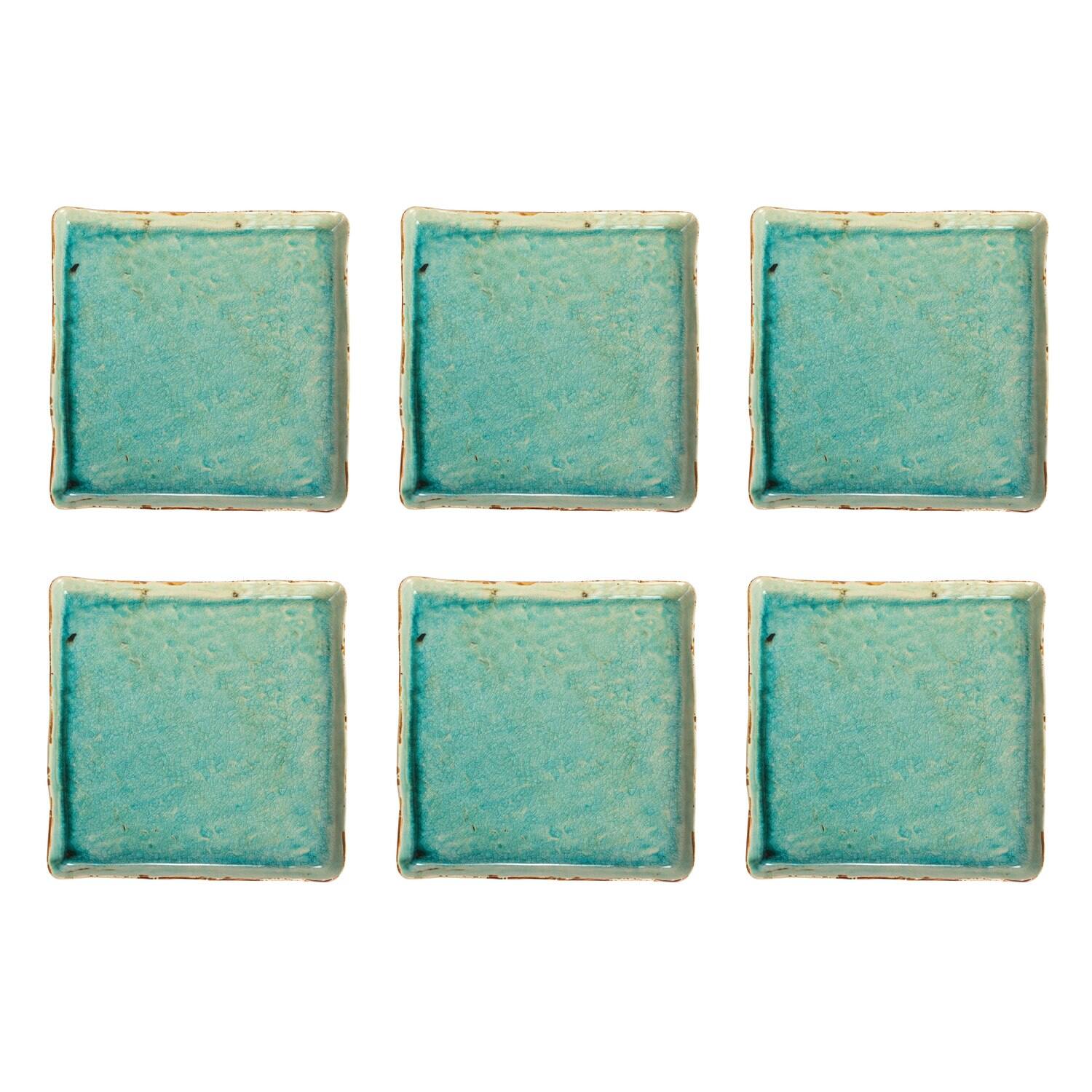 Hello Honey® 11" Square Aqua Reactive Crackle Glaze Stoneware Serving Trays, 6ct.