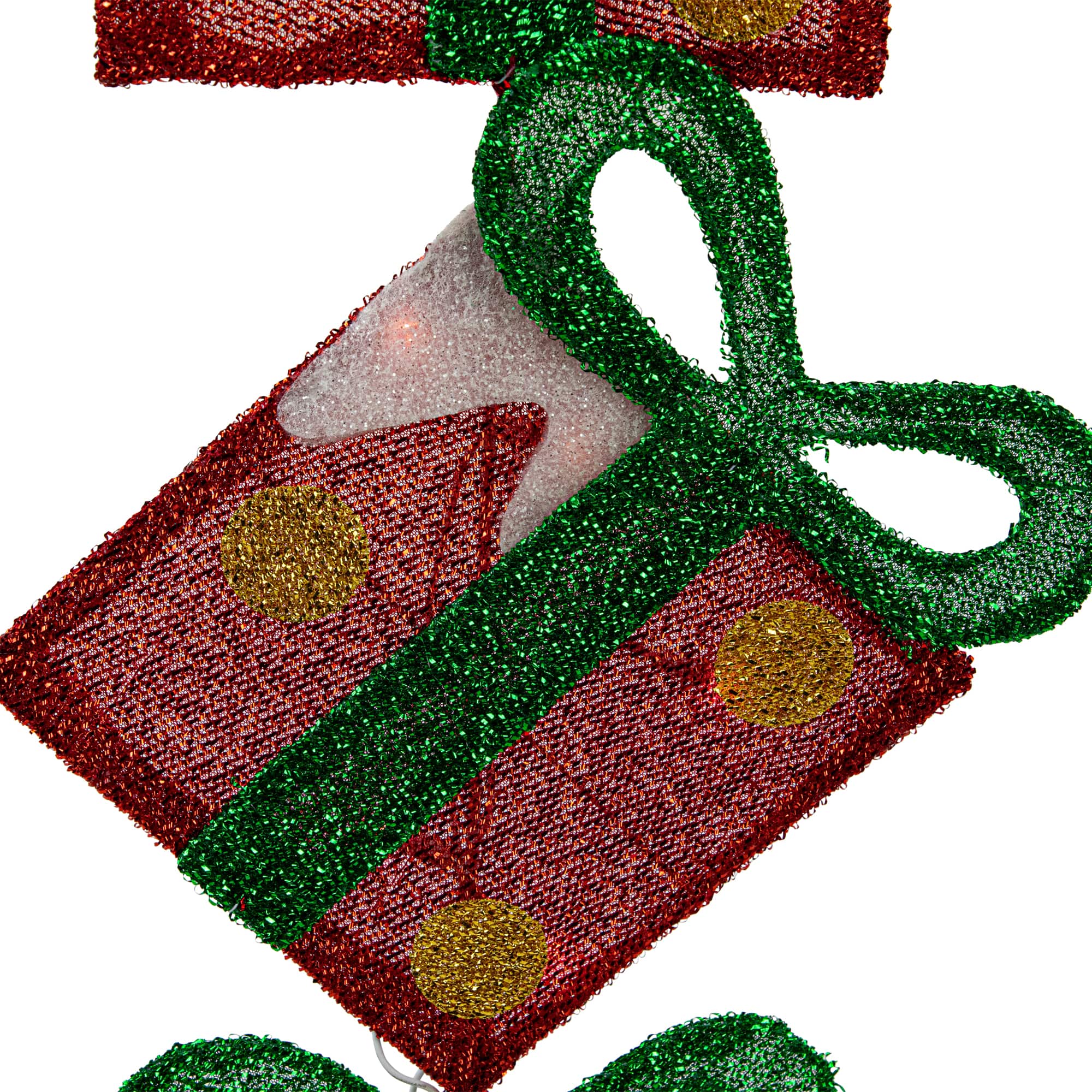 43" Lighted Red Polka Dot Tinsel Stacked Flat Gift Box Yard Art Decoration