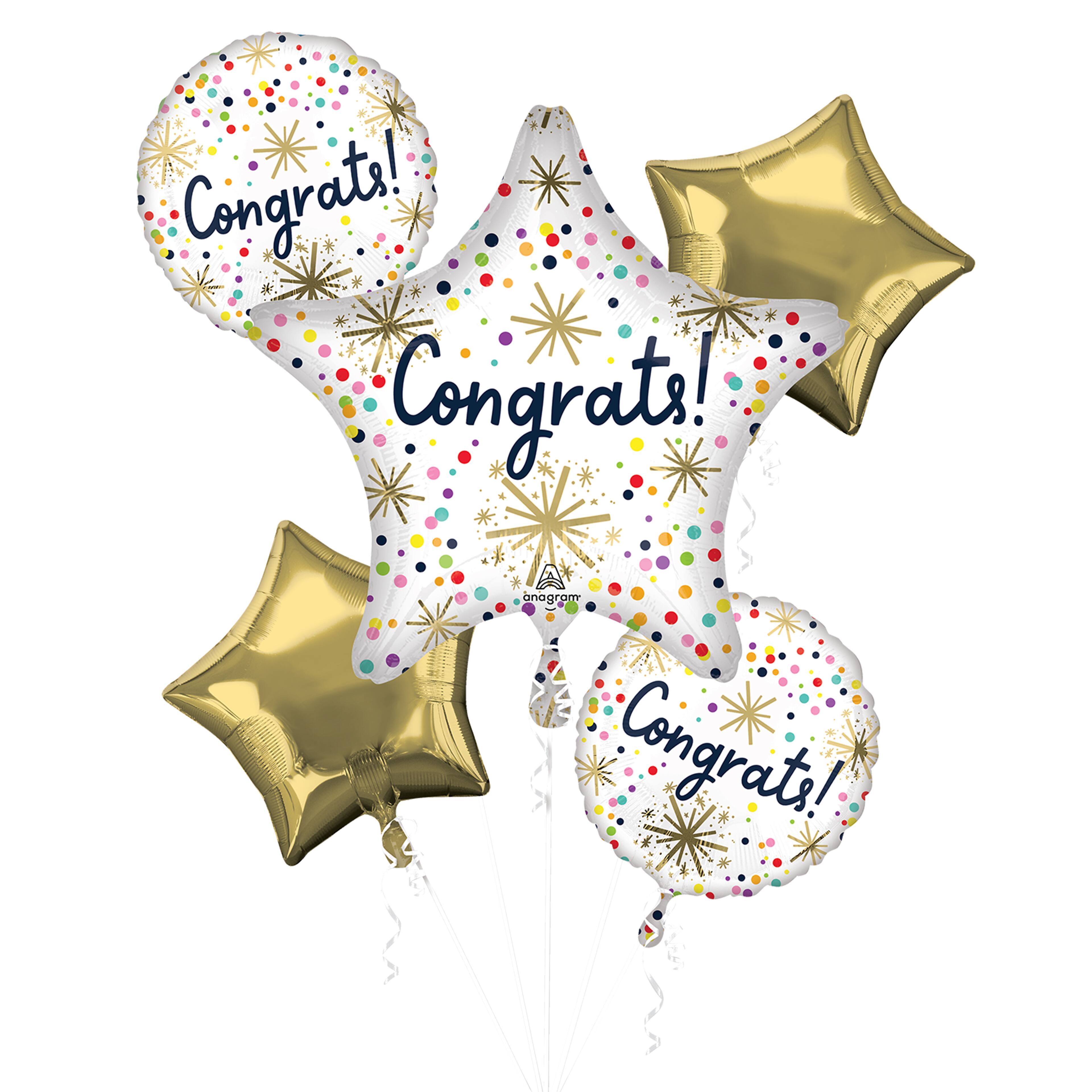 Confetti Sprinkle Congrats 5-Piece Foil Balloon Bouquet