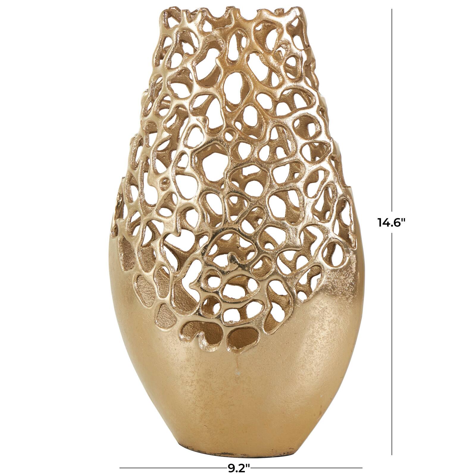 15&#x22; Gold Aluminum Vase with Freeform Open Lattice