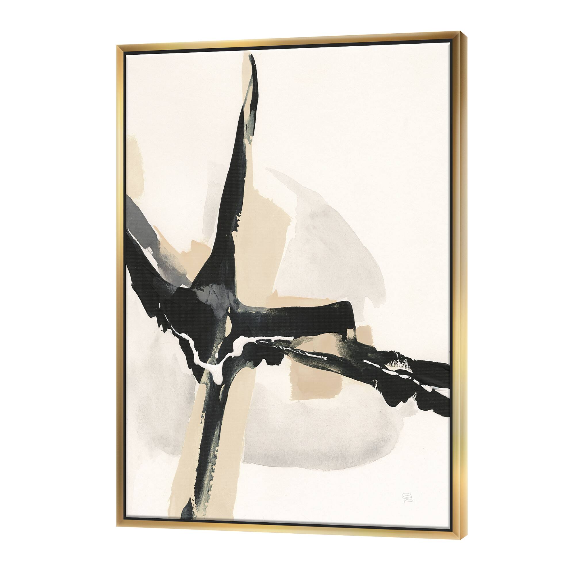 Designart - Creamy Tan Form II - Modern Glam Canvas in Gold Frame