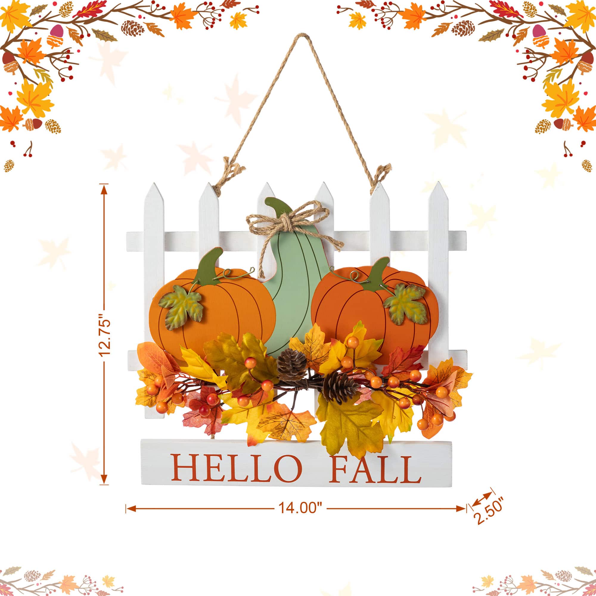 Glitzhome&#xAE; 14&#x22; Fall Wooden Patch with Floral Door Hanger