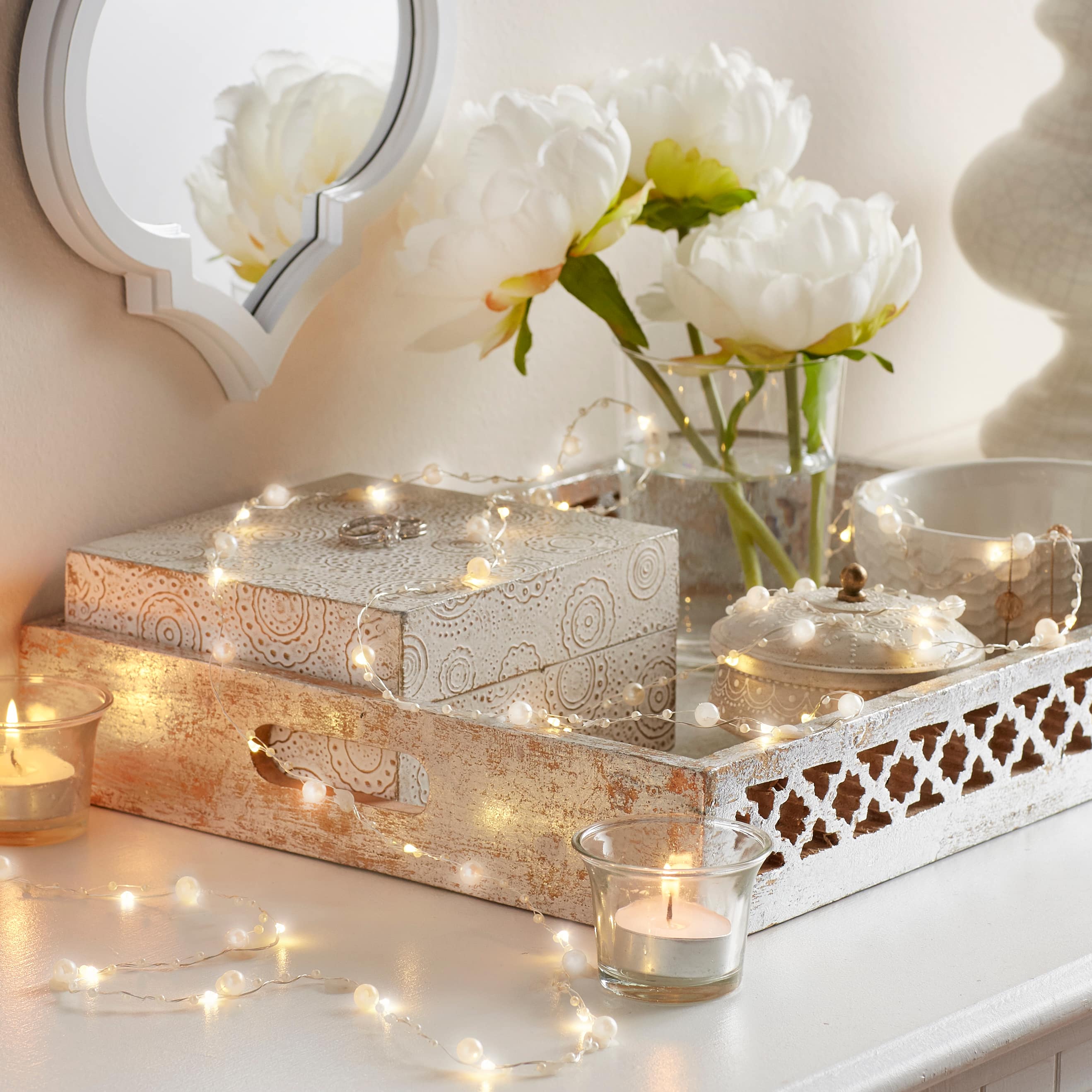 40ct. Warm White Silver Pearl LED String Lights by Ashland®