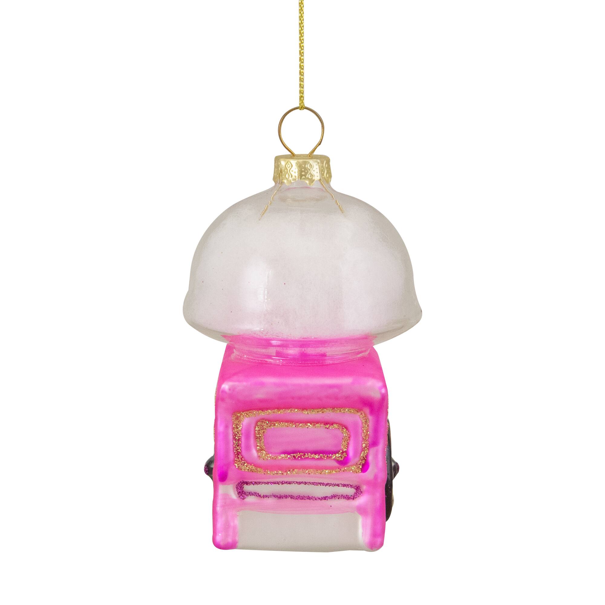 3.5&#x22; Pink, White &#x26; Gold Cotton Candy Machine Glass Christmas Ornament
