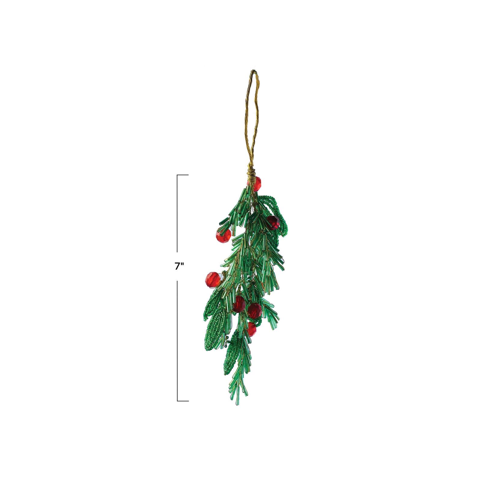 Hello Honey&#xAE; 7&#x22; Glass Bead Mistletoe &#x26; Berries Ornament